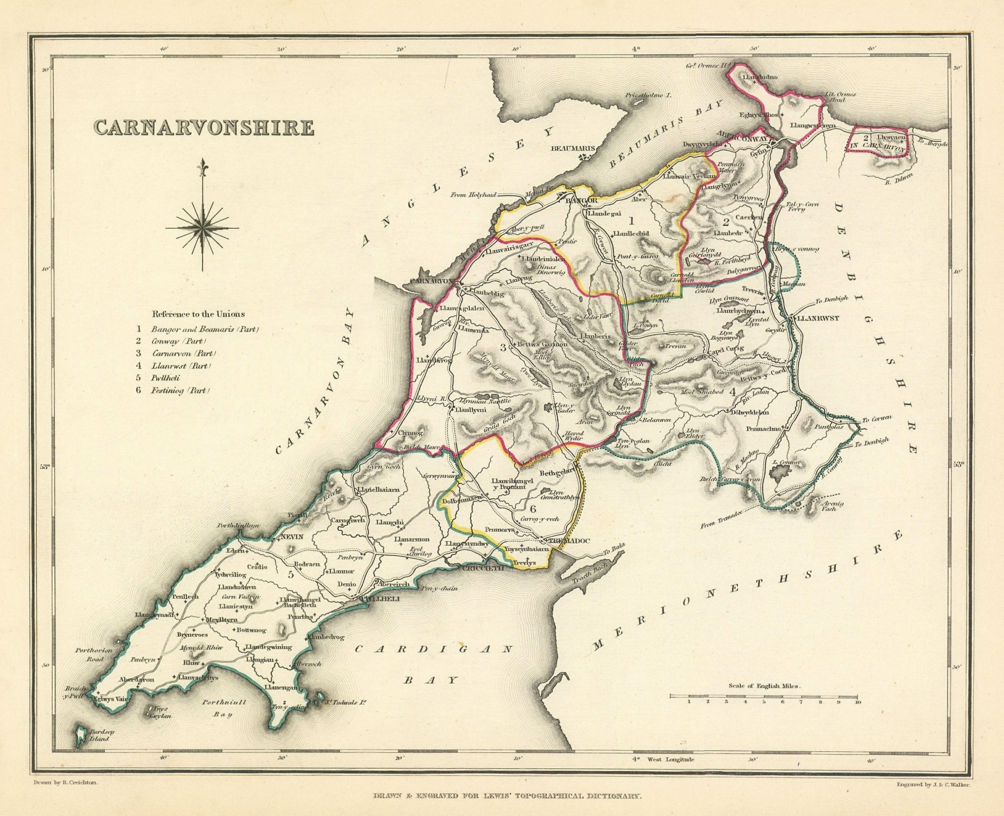 Associate Product Antique county map of CARNARVONSHIRE by Creighton & Walker for Lewis c1840