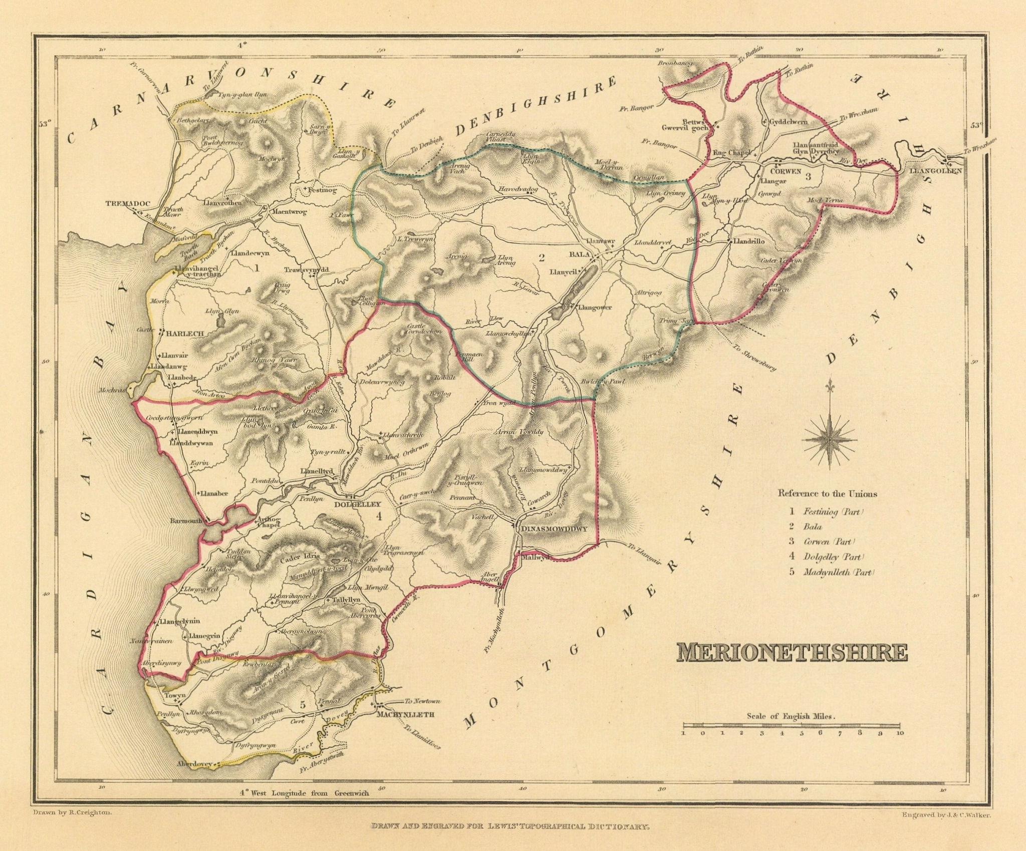 Associate Product Antique county map of MERIONETHSHIRE by Creighton & Walker for Lewis c1840