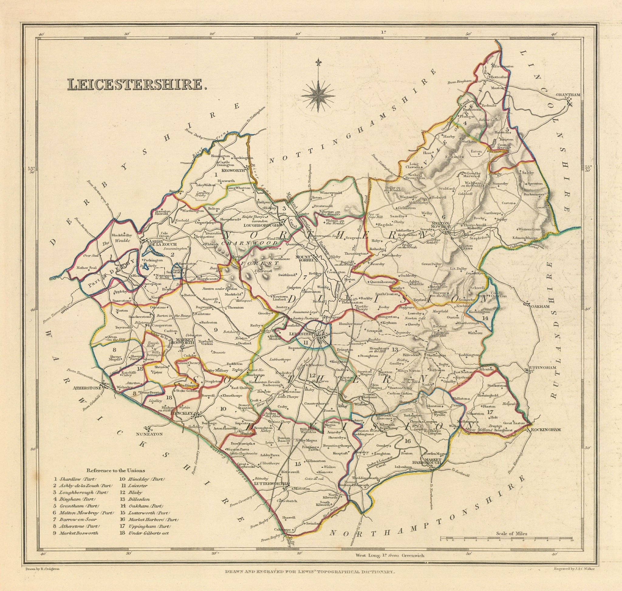 Associate Product Antique county map of LEICESTERSHIRE by Creighton & Walker for Lewis c1840