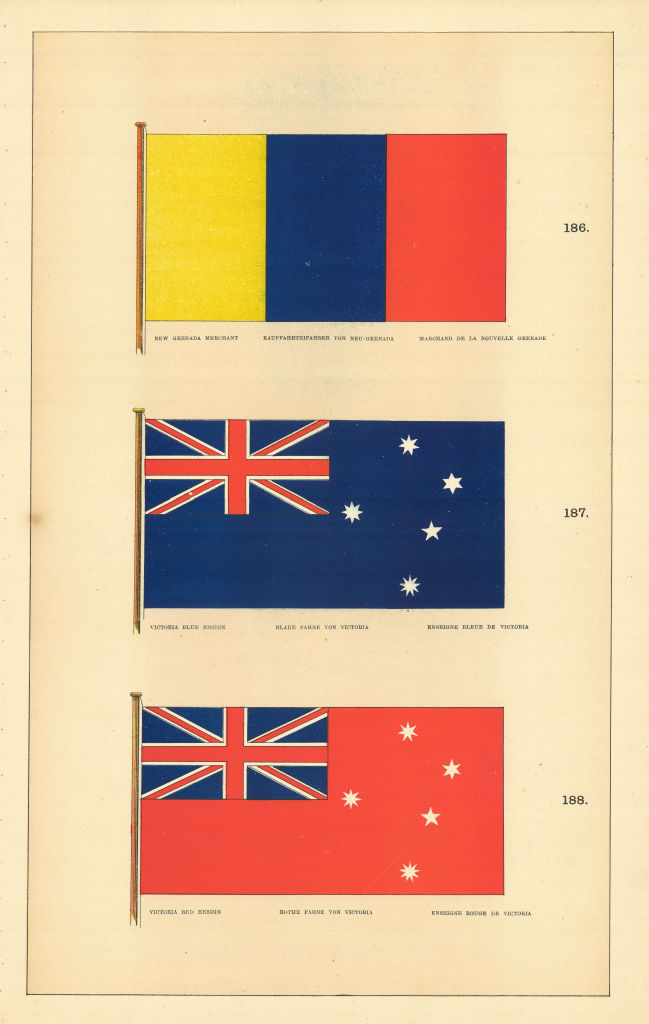 AUSTRALIAN/COLOMBIAN FLAGS. New Grenada Merchant; Victoria Blue/Red Ensign 1873