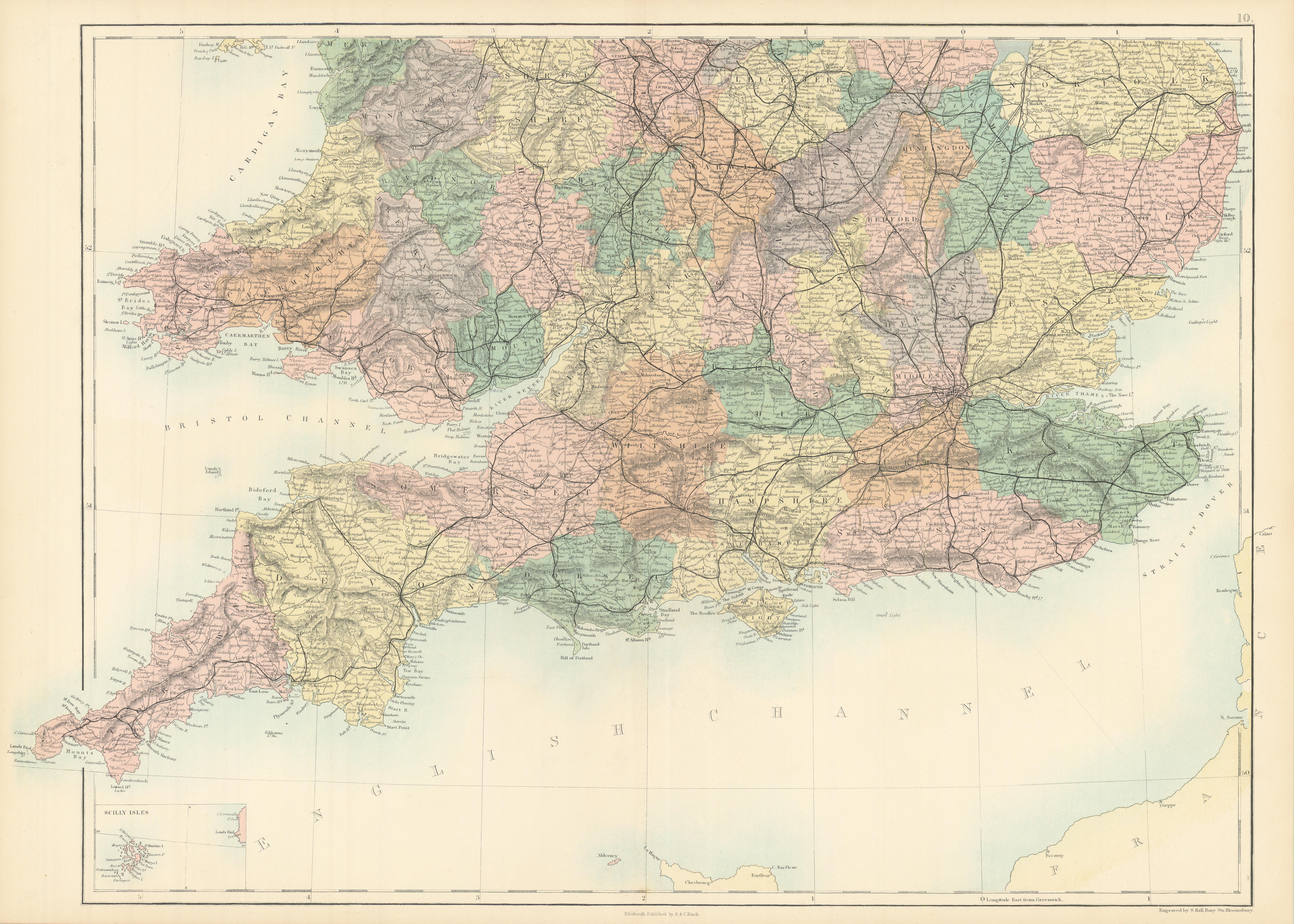 England & Wales South Sheet. Counties & railways. BARTHOLOMEW 1862 old map