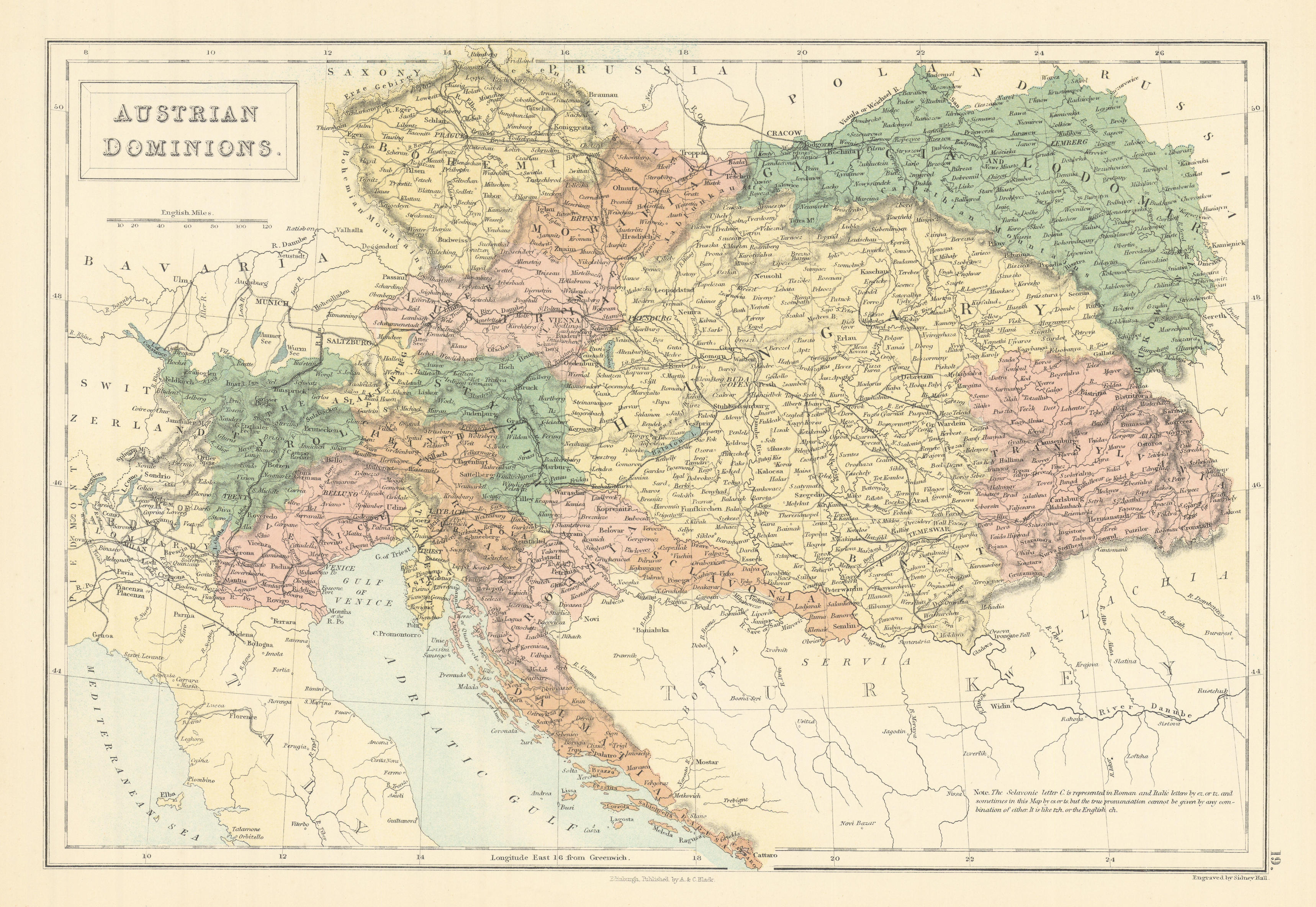 Austrian Dominions by SIDNEY HALL. Hungary Croatia Lombardy Czechia &c 1862 map