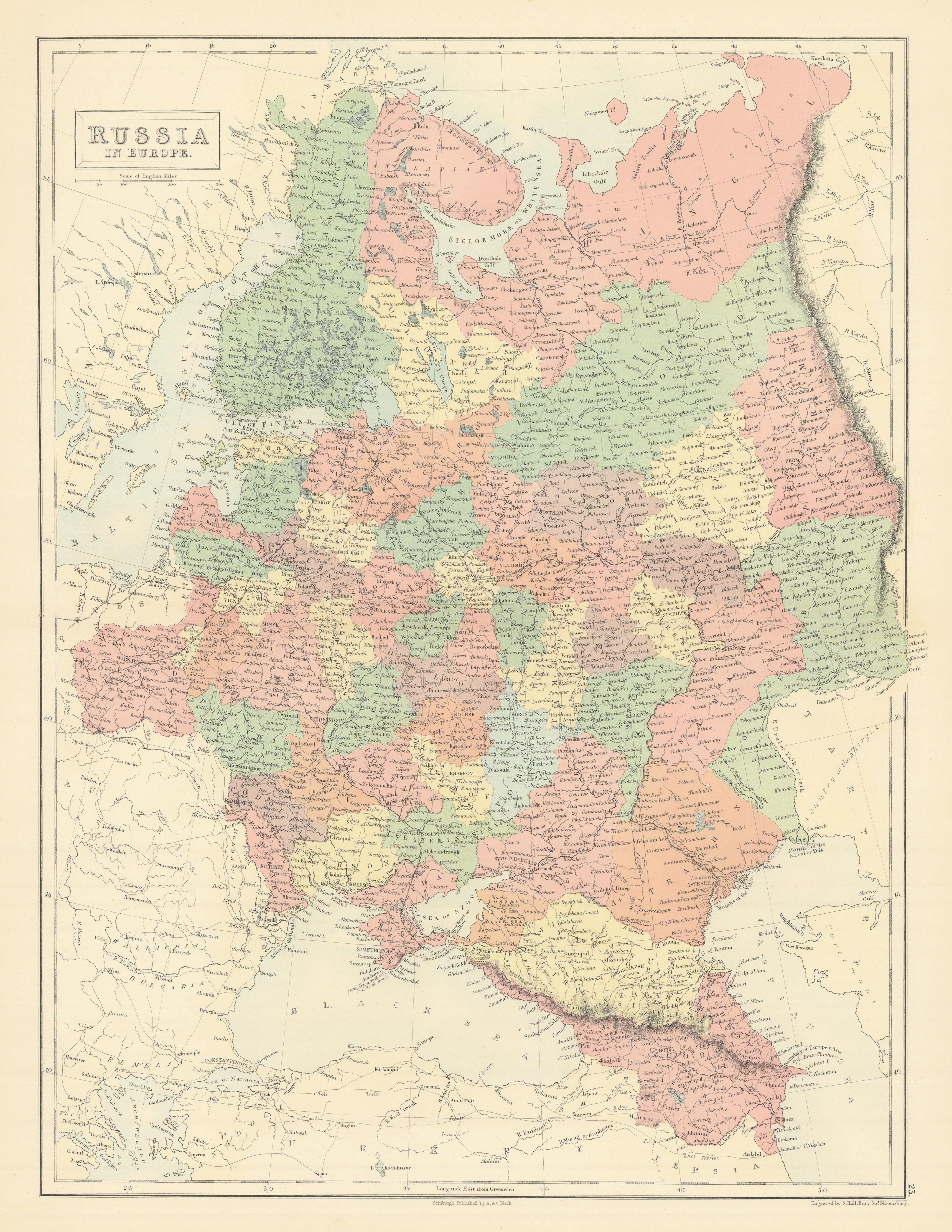 Russia in Europe. Finland Caucasus Ukraine Poland Baltic States. HALL 1862 map
