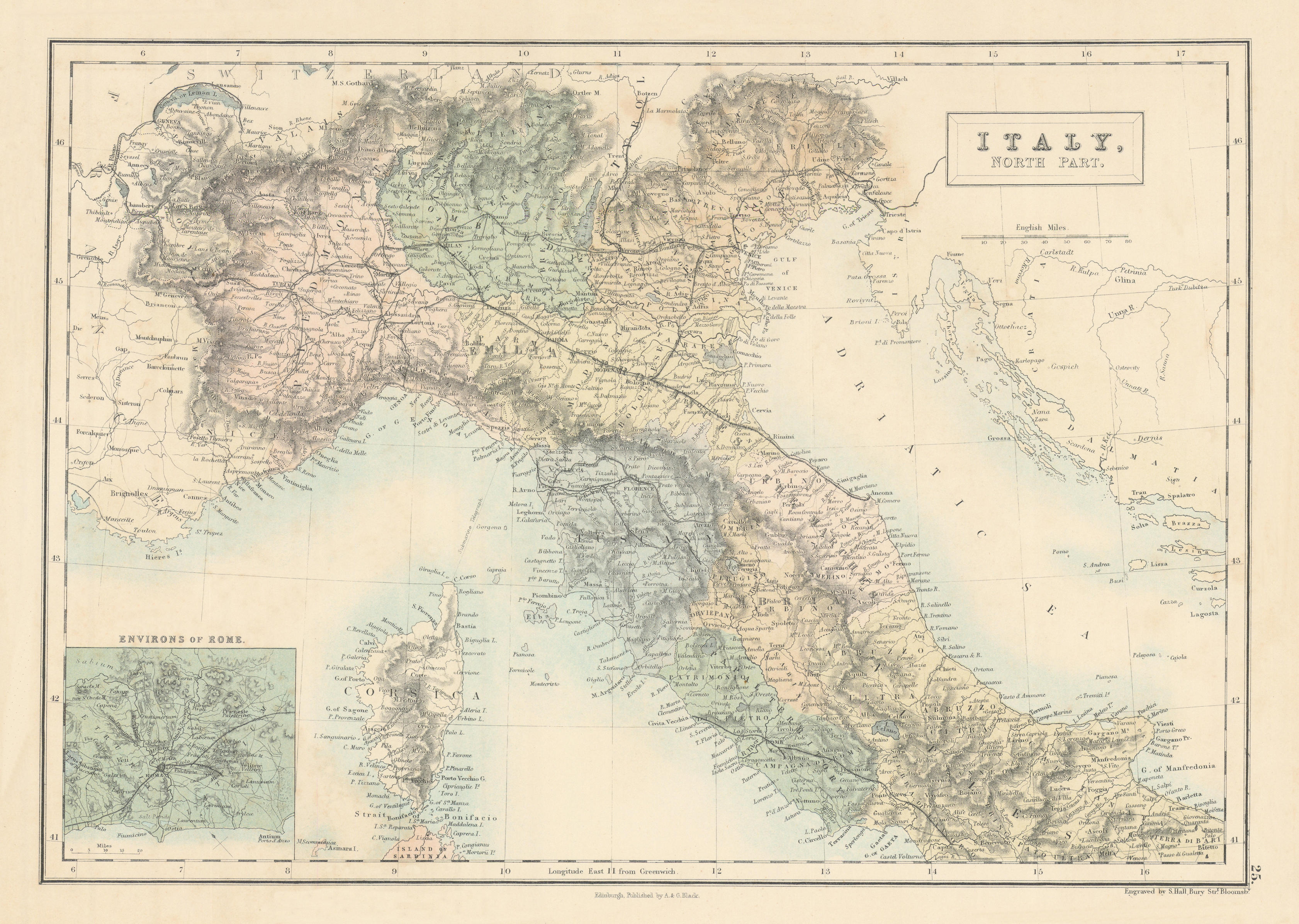 Associate Product Italy, north part. Savoie Papal states Austrian Lombardy. SIDNEY HALL 1862 map