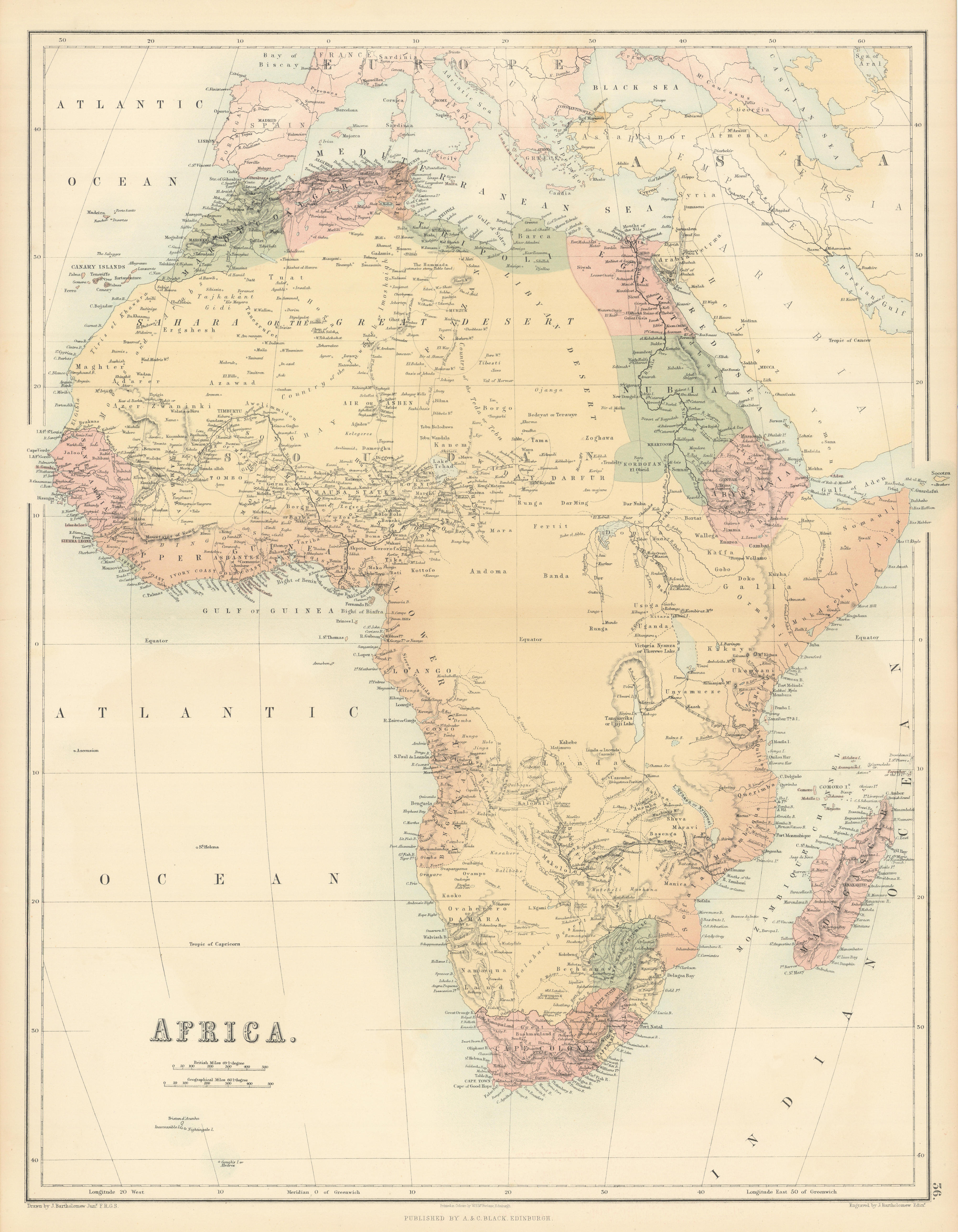 Africa. Tribes/pre-European Kingdoms. Great Lakes & Nile. BARTHOLOMEW 1862 map