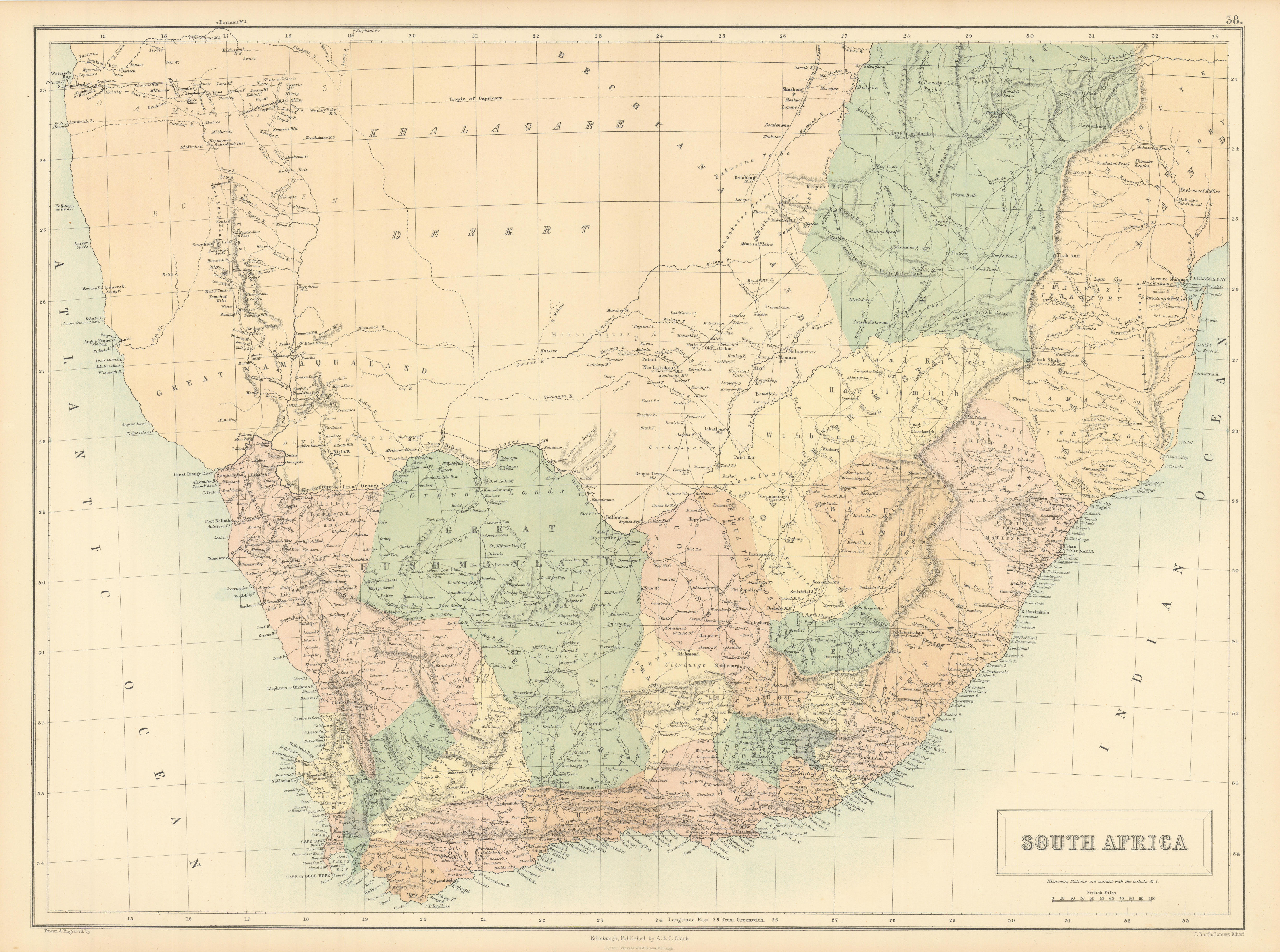 Associate Product South Africa. Orange Free State Namaqualand Bushmanland SIDNEY HALL 1862 map