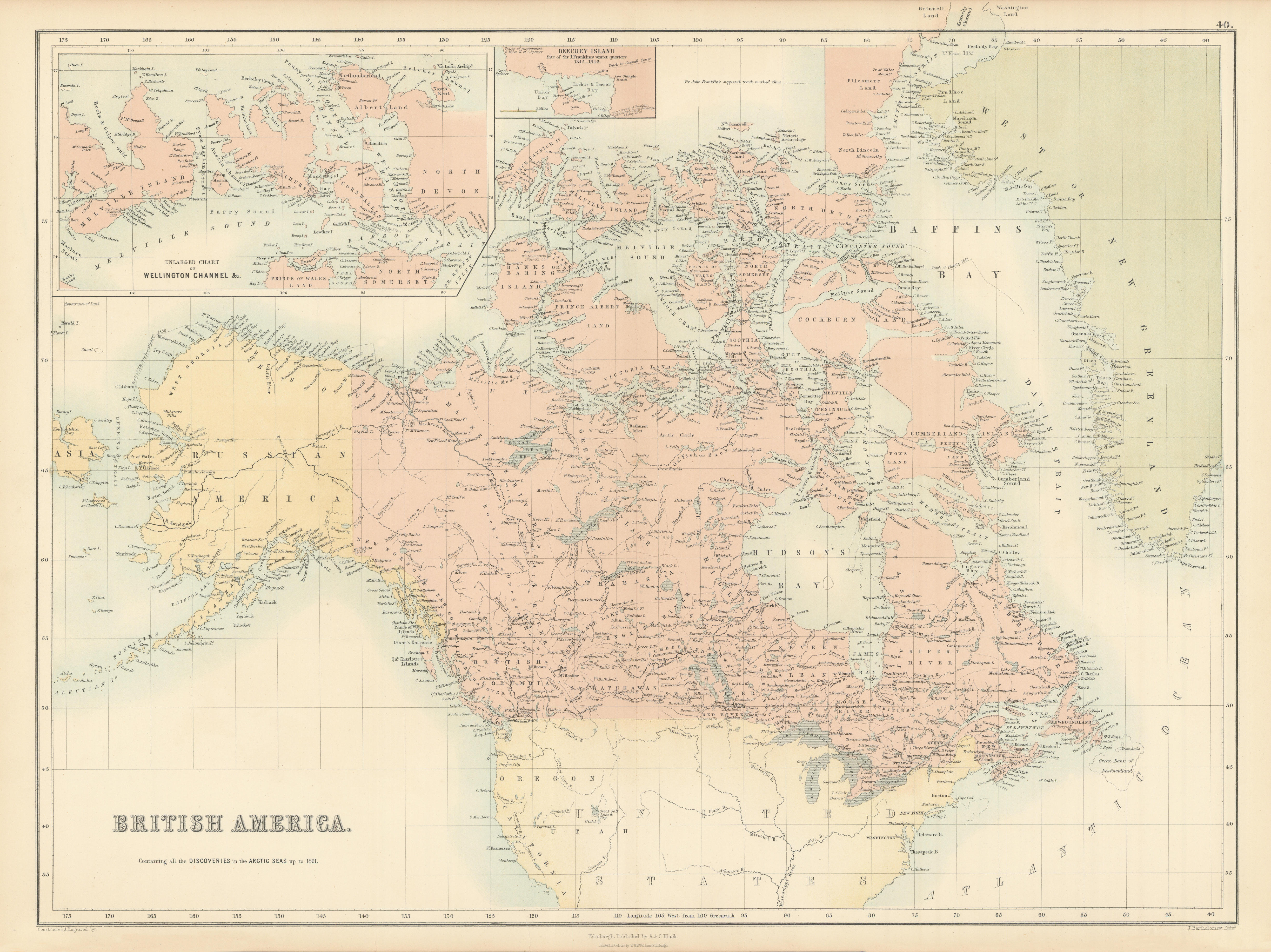 British America. Canada. Arctic discoveries to 1861. Russian Alaska 1862 map
