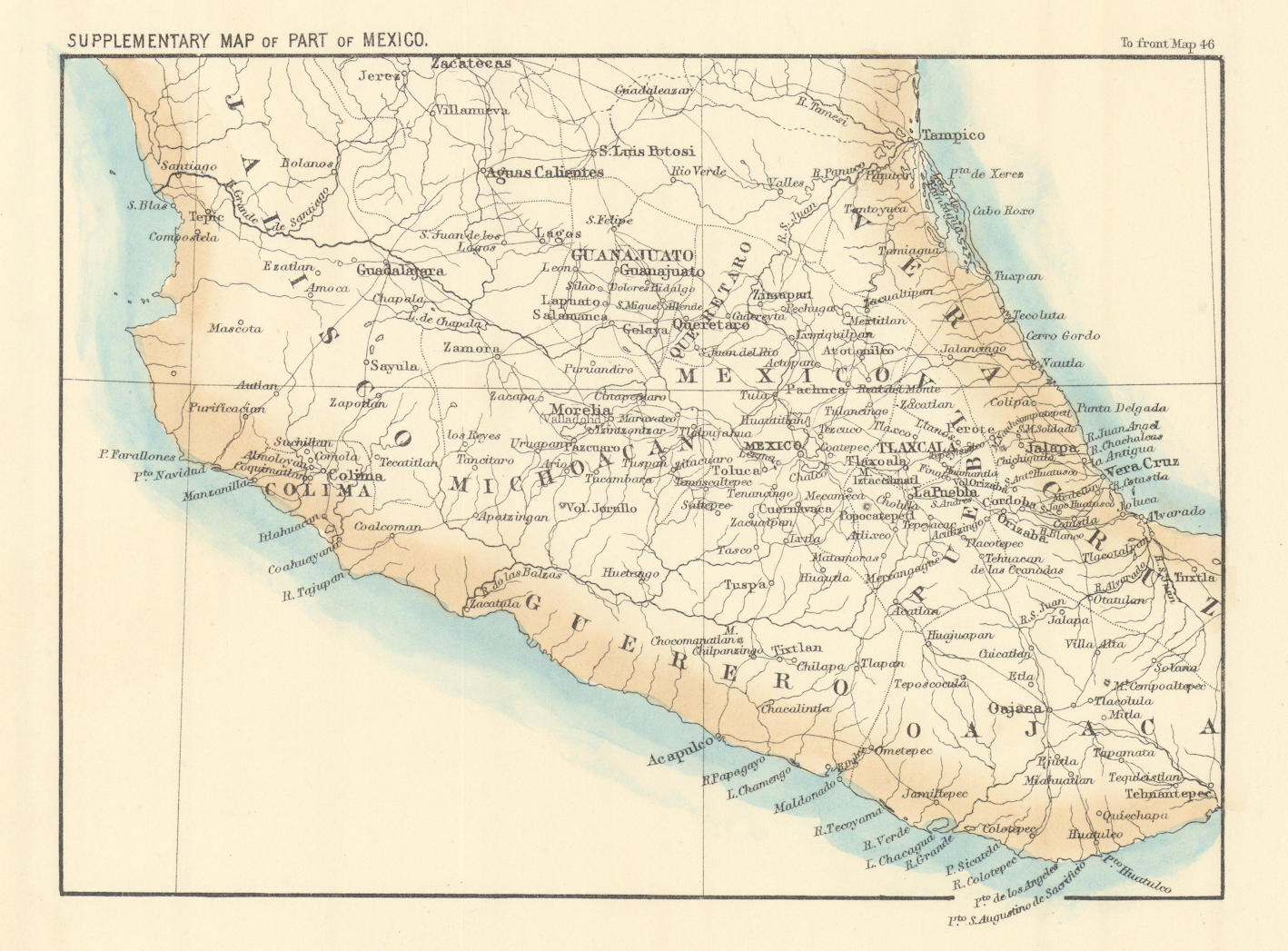 Supplementary Map of part of Mexico. Central Mexico 1862 old antique chart