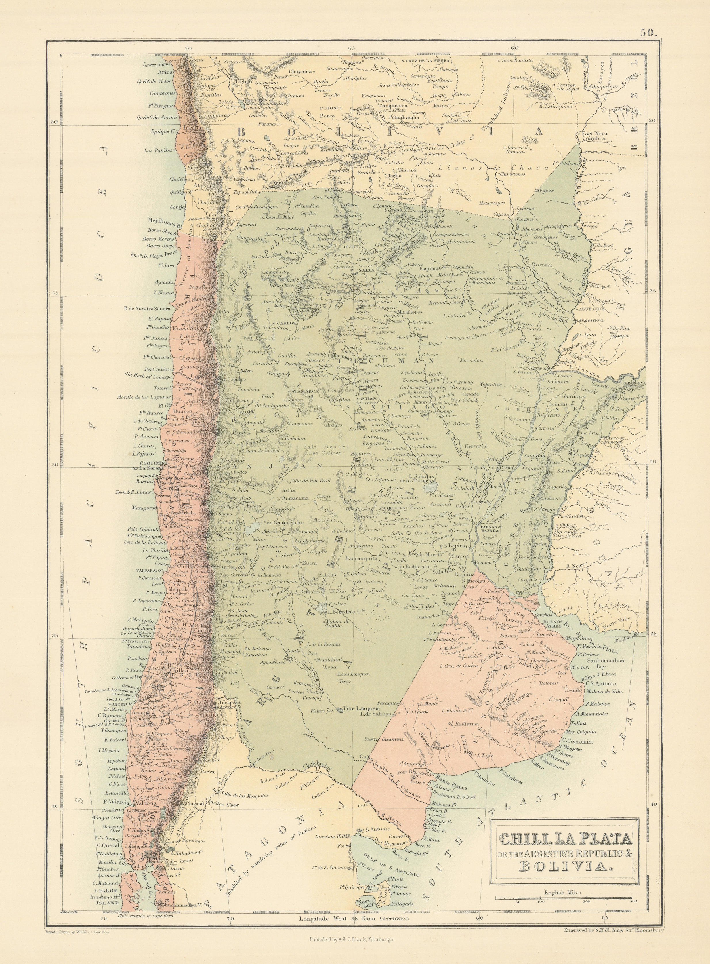 Associate Product Chili Argentine Republic Bolivia w/ Litoral Chile Argentina BARTHOLOMEW 1862 map