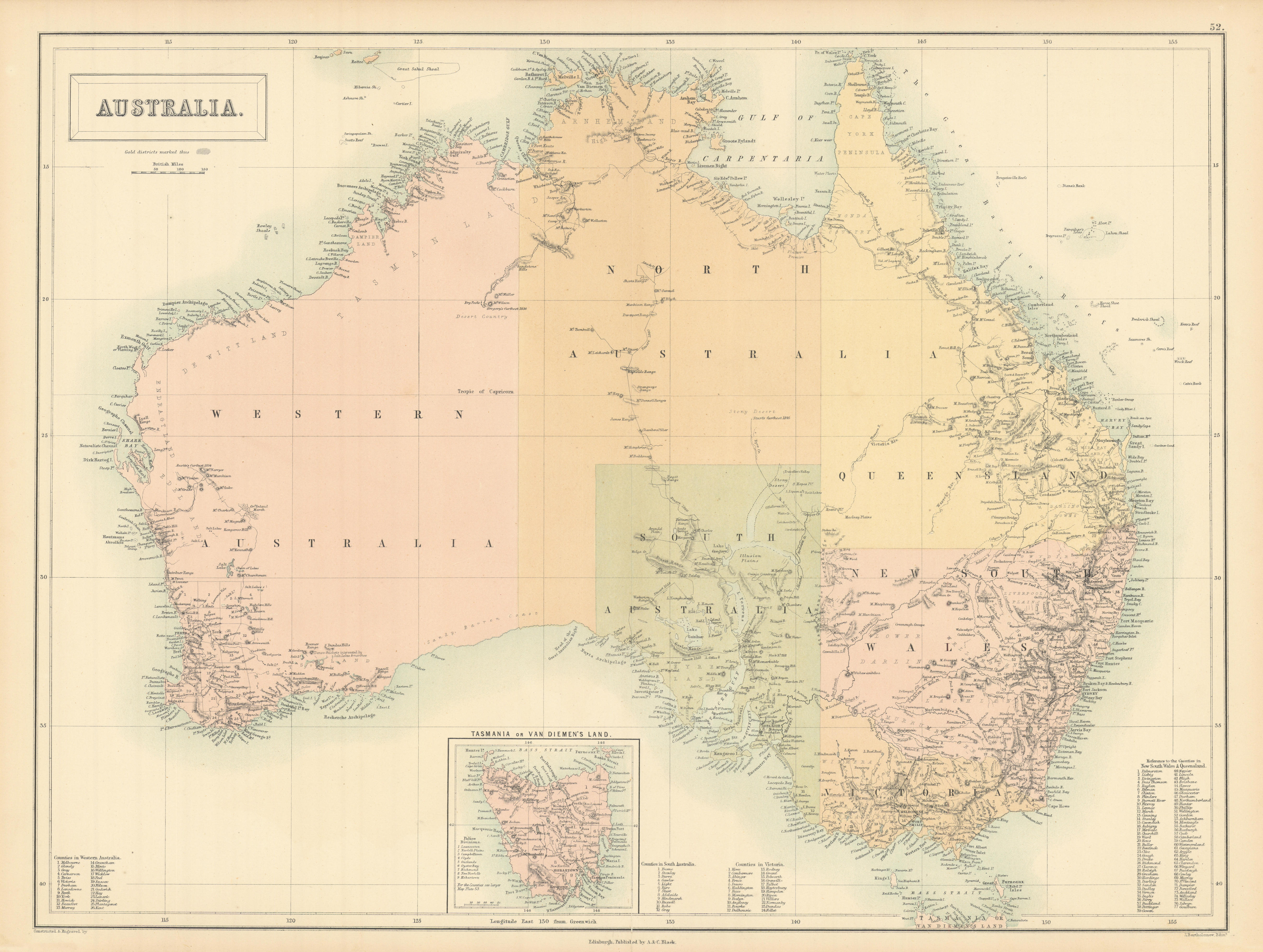 Australia. Sturt Stuart Austin Gregory explorers' routes. BARTHOLOMEW 1862 map