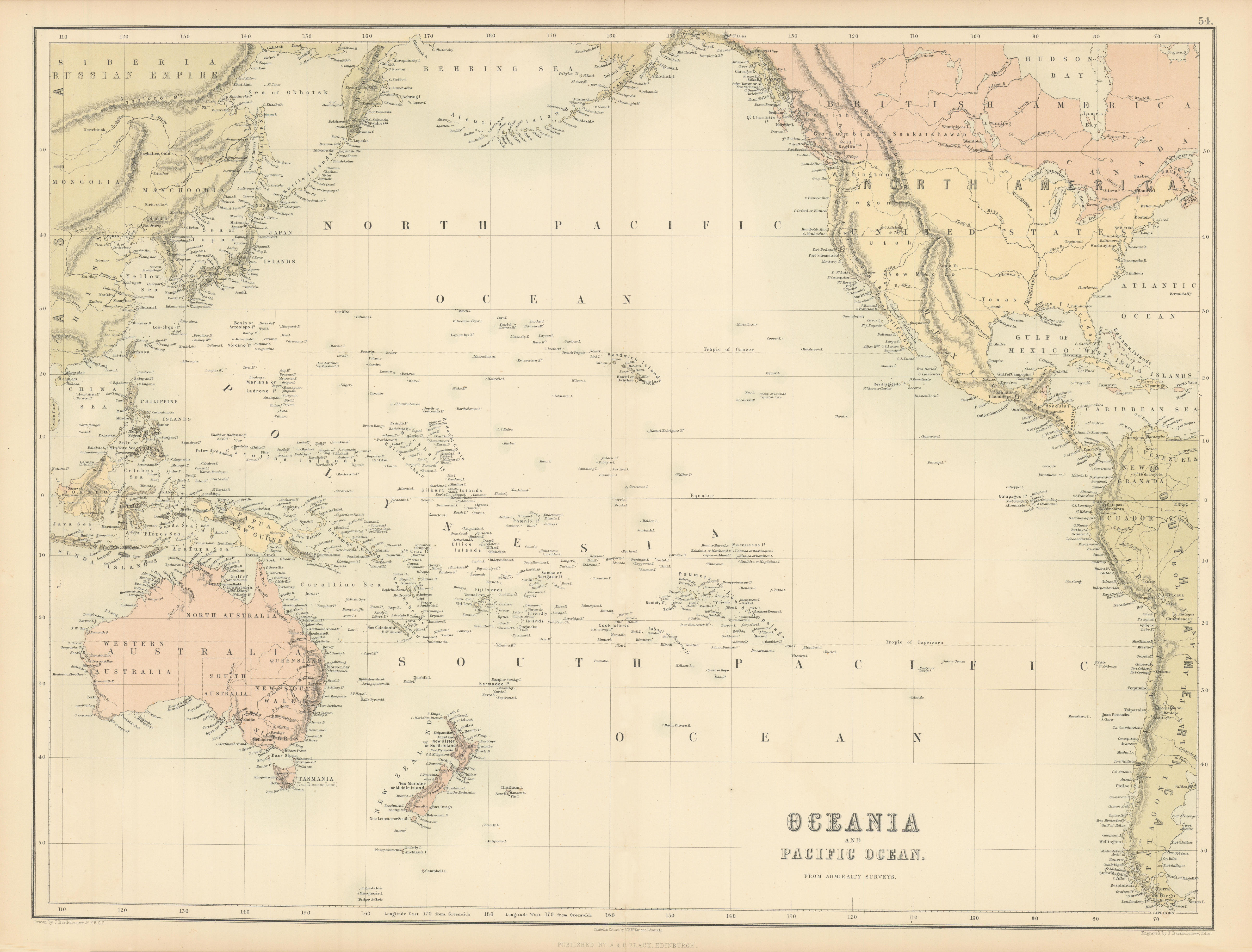 Associate Product Oceania & Pacific Ocean. Australasia Polynesia Australia. BARTHOLOMEW 1862 map