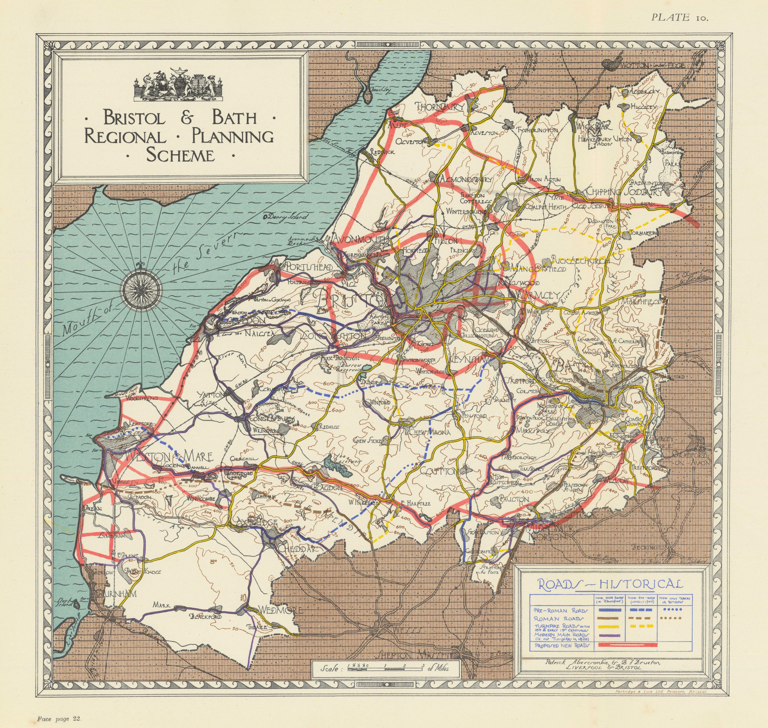 Historical Roads Roman Turnpike. Bristol & Bath Region Plan ABERCROMBIE 1930 map