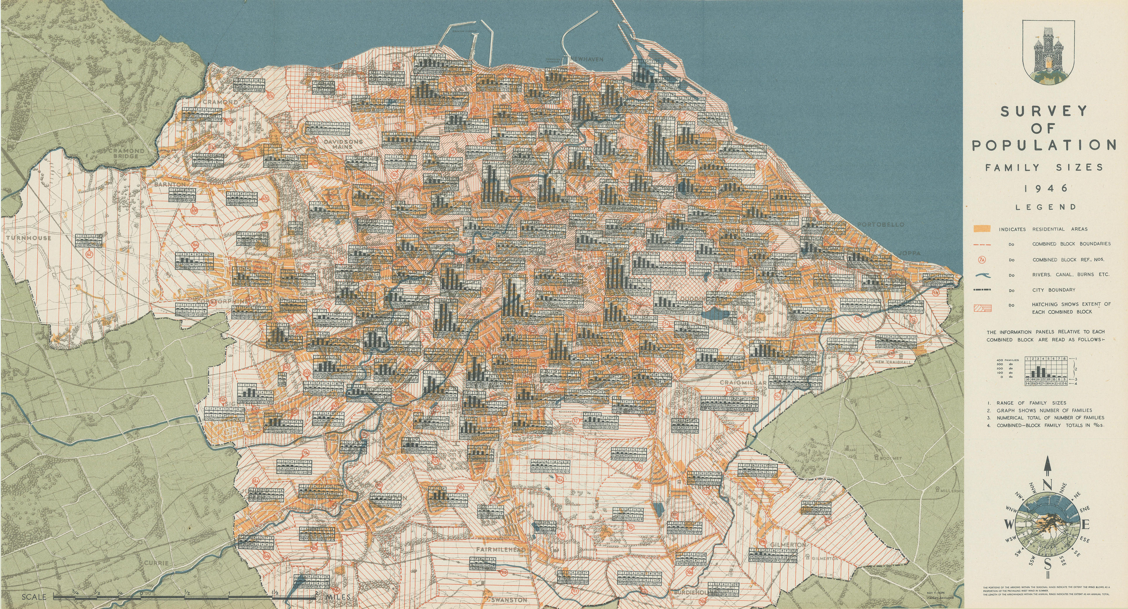 EDINBURGH. Survey of Population - Family Sizes 1946. ABERCROMBIE 1949 old map
