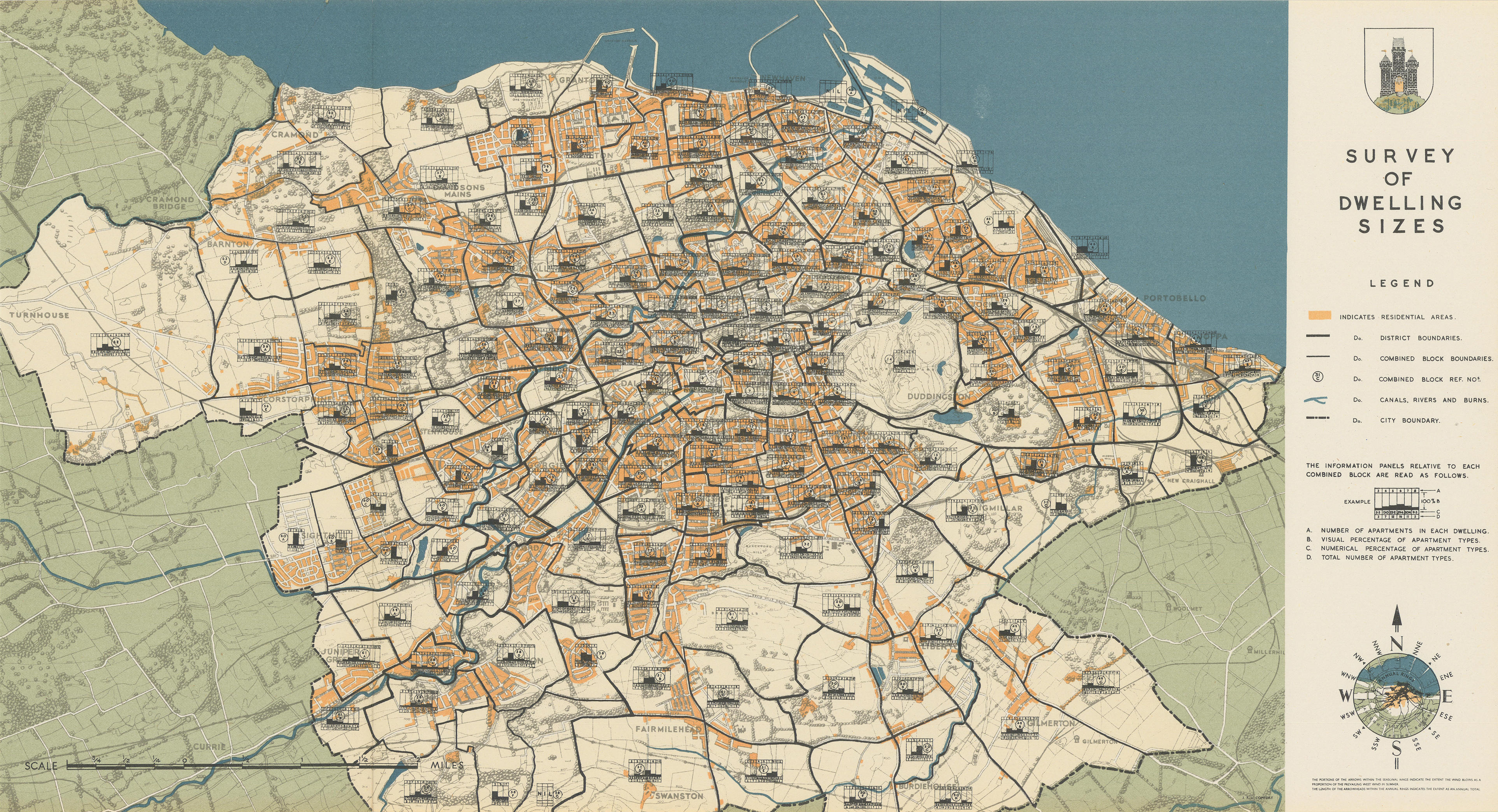 EDINBURGH. Survey of Dwelling Sizes. PATRICK ABERCROMBIE 1949 old vintage map