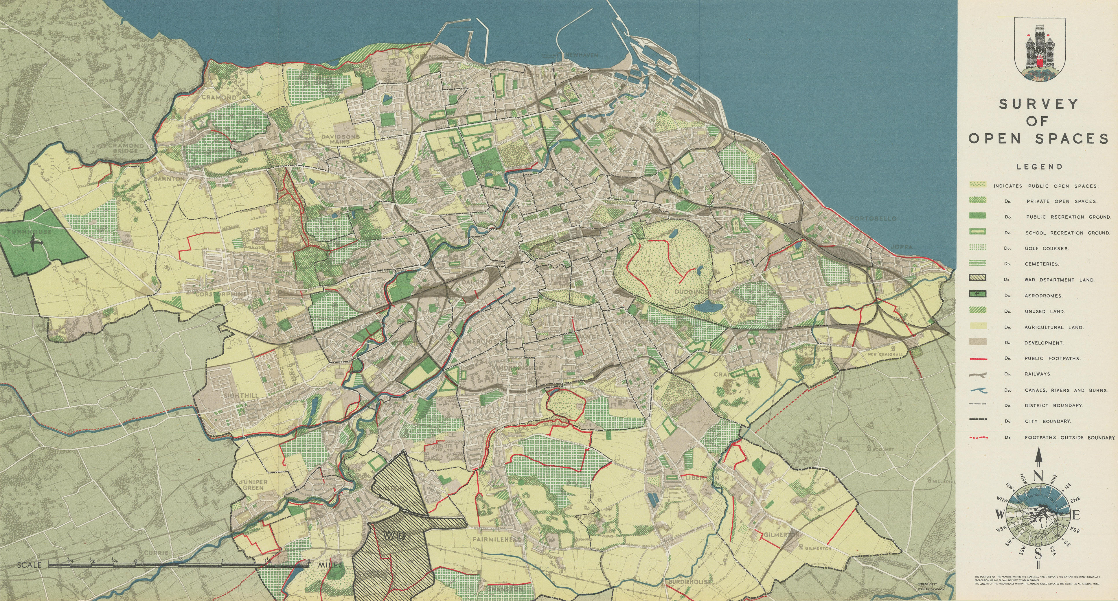 EDINBURGH. Survey of Open Spaces. PATRICK ABERCROMBIE 1949 old vintage map
