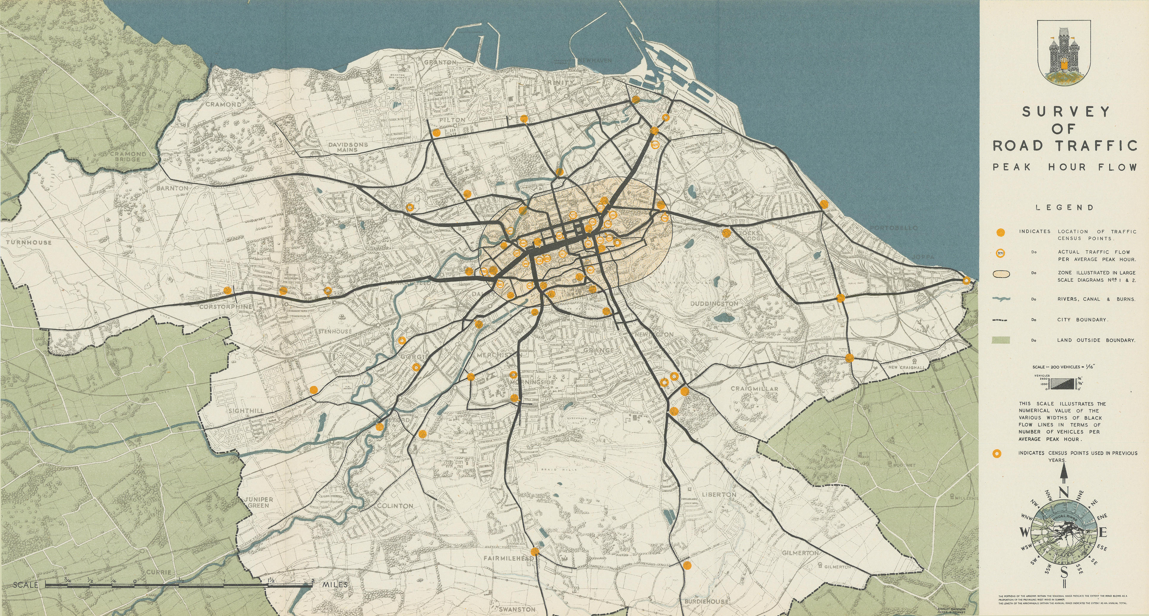 EDINBURGH. Survey of Road Traffic, Peak Hour Flow. PATRICK ABERCROMBIE 1949 map