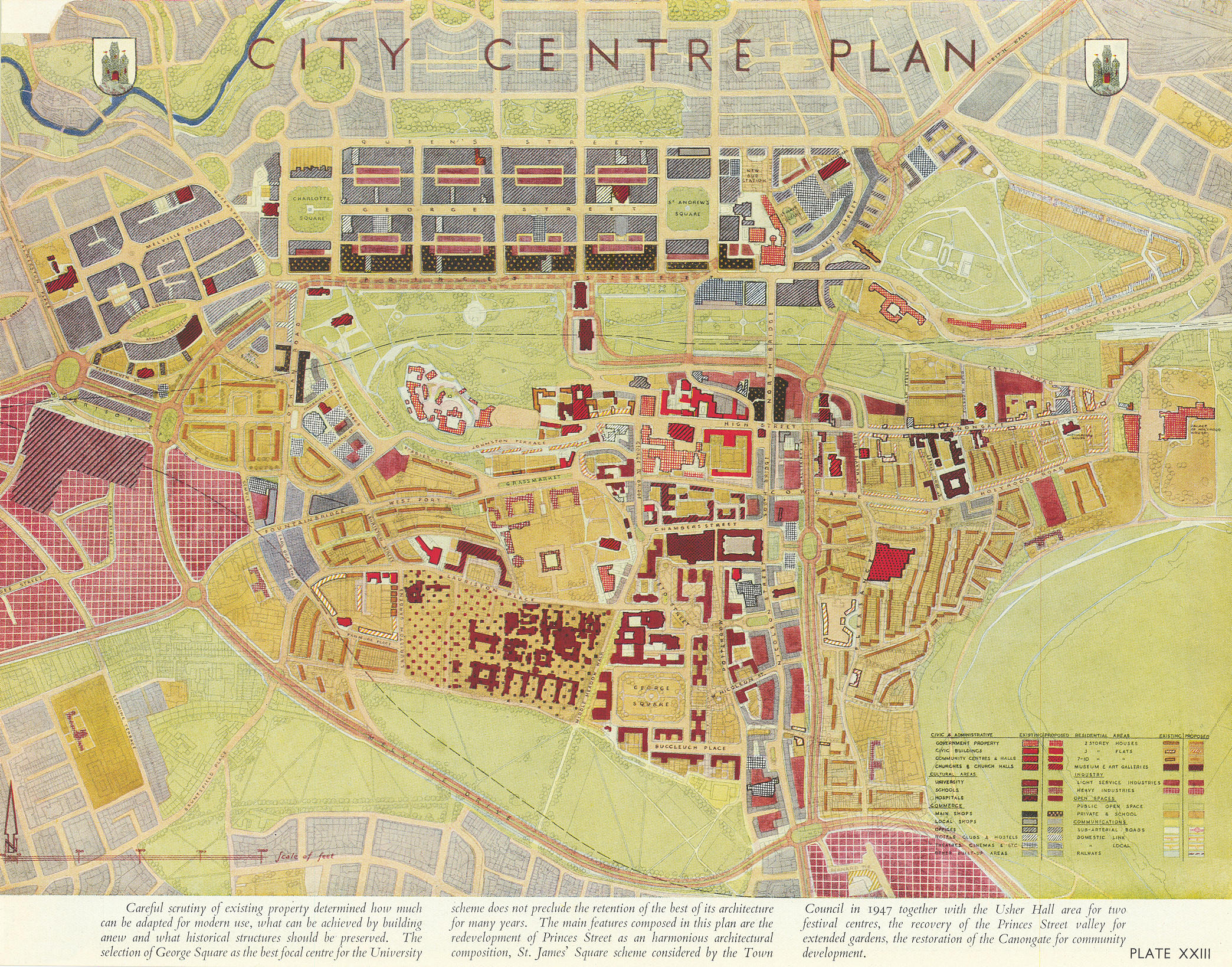 EDINBURGH City Centre Plan by Patrick PATRICK ABERCROMBIE 1949 old vintage map
