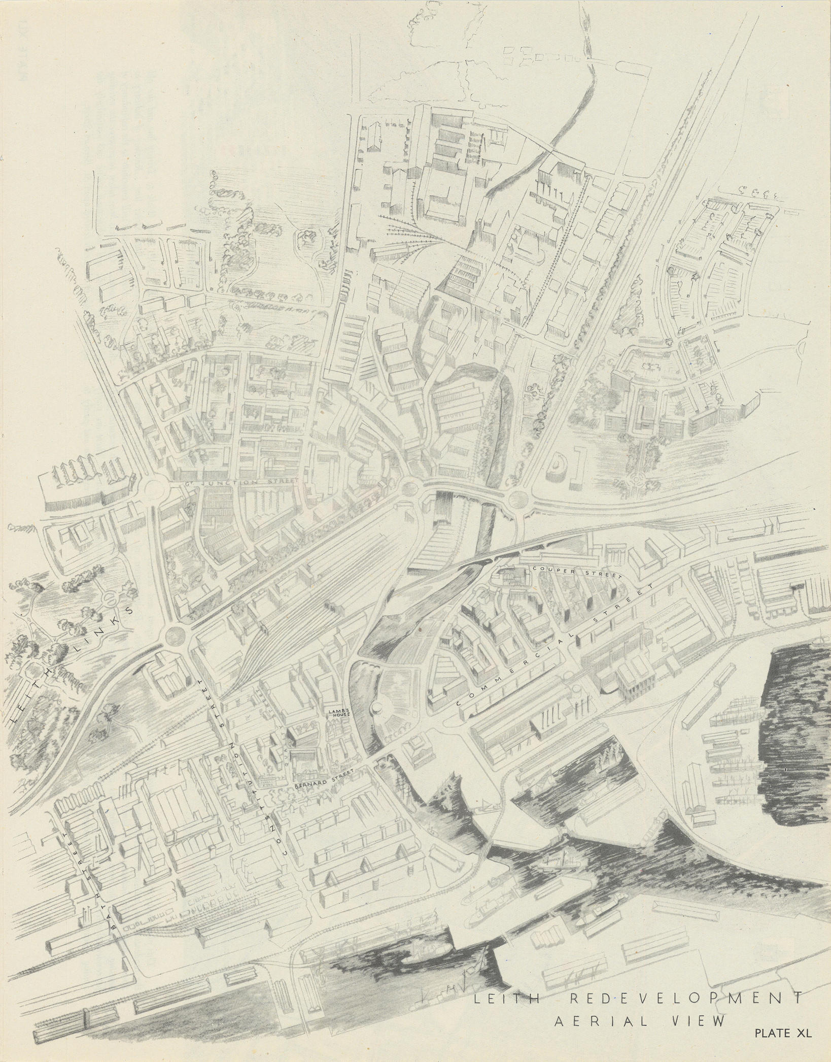 EDINBURGH. Leith Redevelopment proposal aerial view. ABERCROMBIE 1949 old map