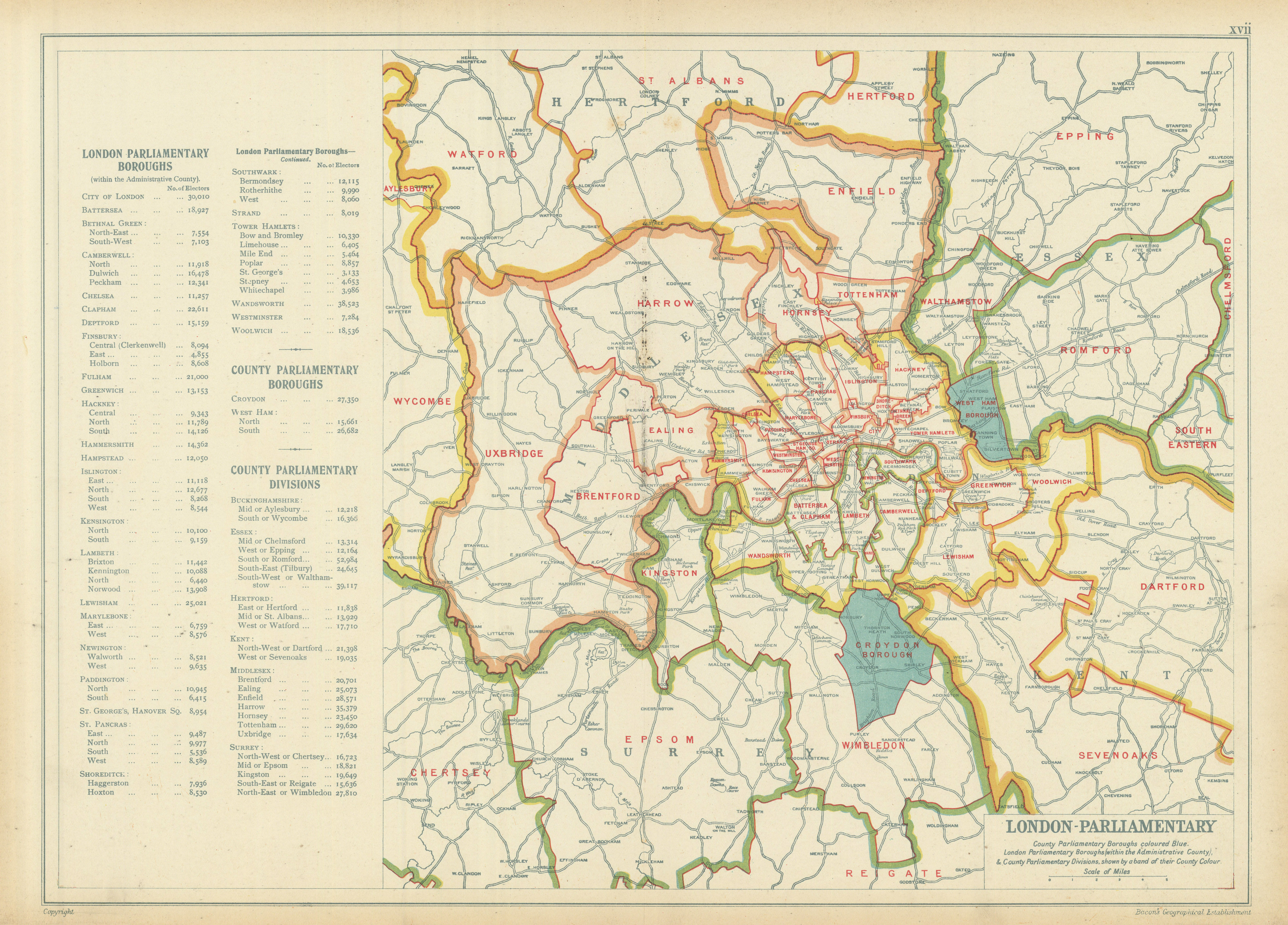 Associate Product GREATER LONDON PARLIAMENTARY. Constituencies Boroughs # electors. BACON 1913 map