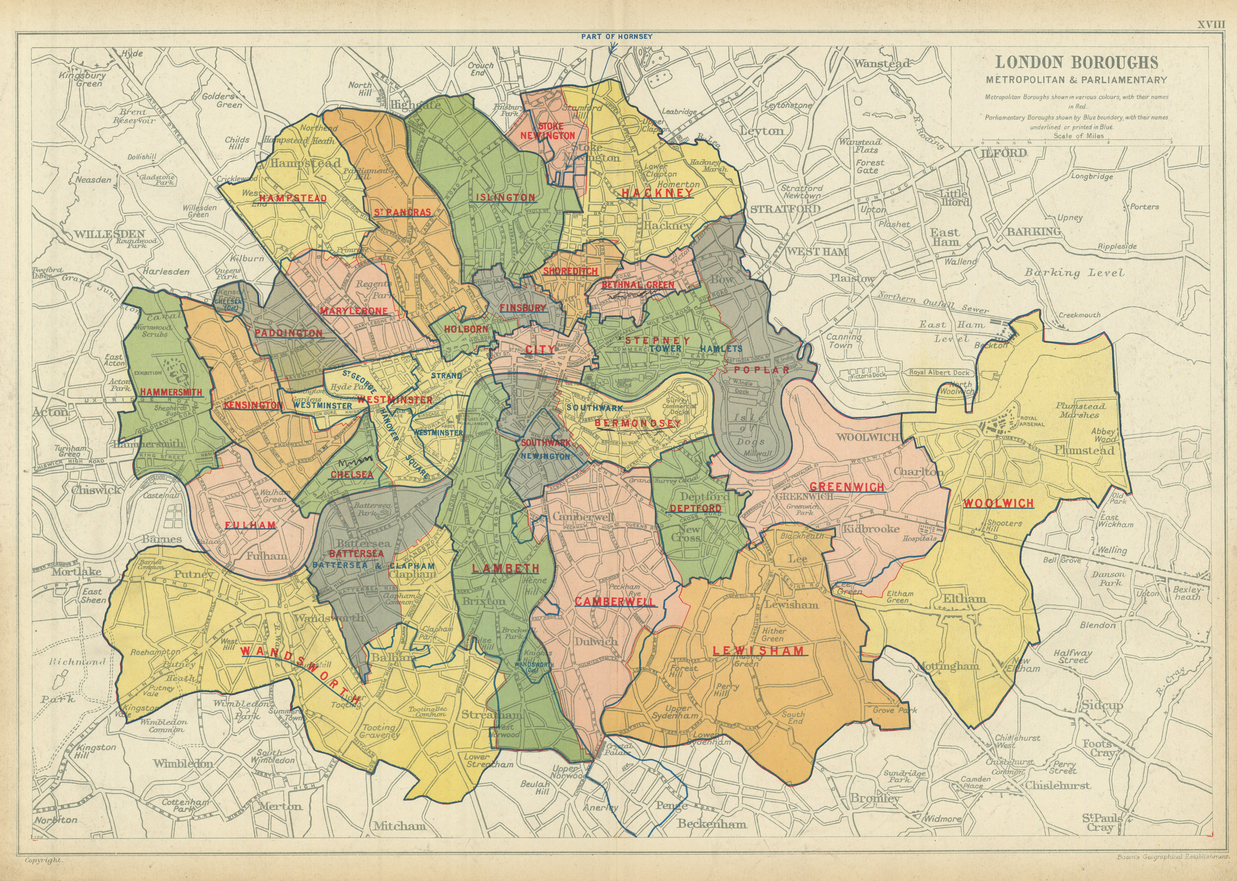 Associate Product LONDON BOROUGHS. Metropolitan & Parliamentary. Constituencies. BACON 1913 map