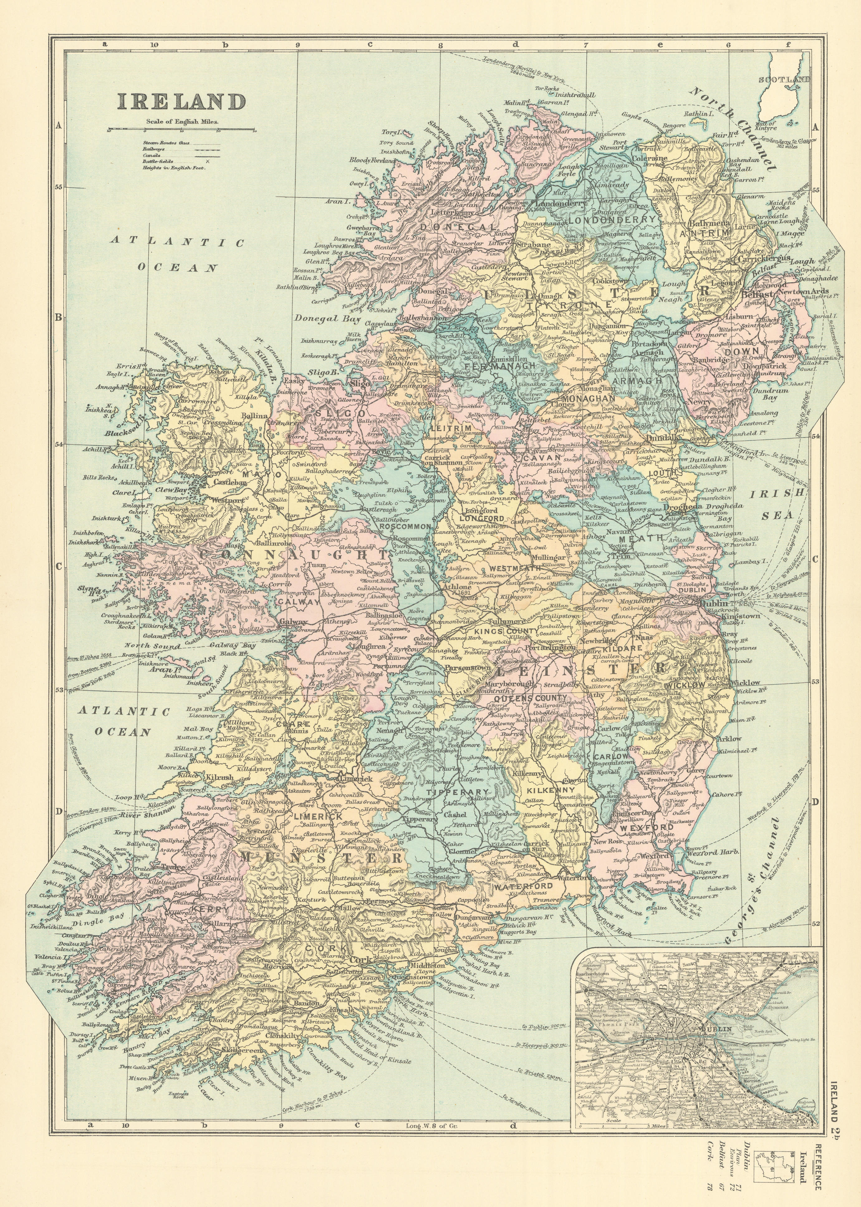 Associate Product IRELAND in counties. Dublin inset. Antique map by GW BACON 1891 old