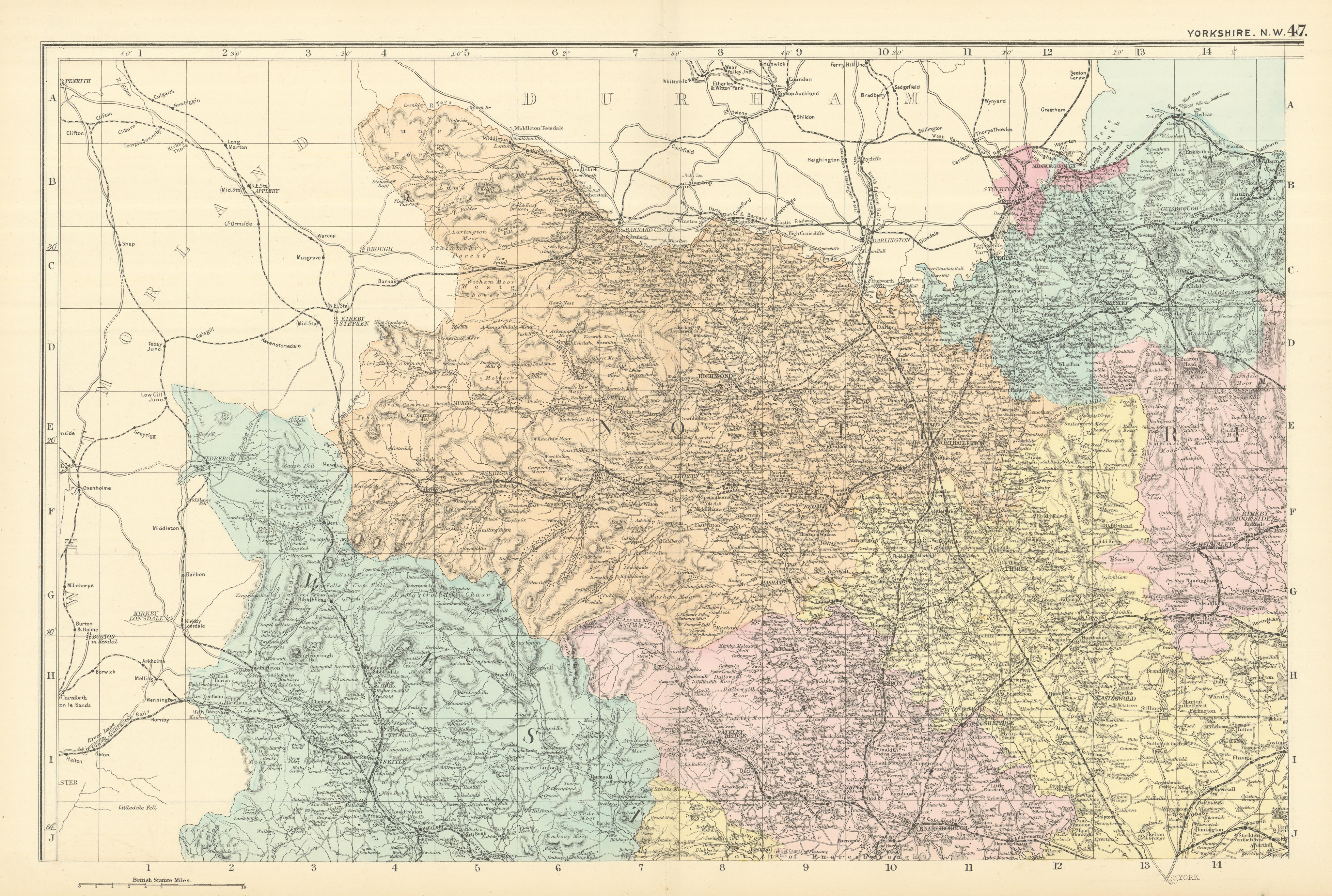 Associate Product YORKSHIRE (North West) Middlesborough Northallerton County map GW BACON 1891