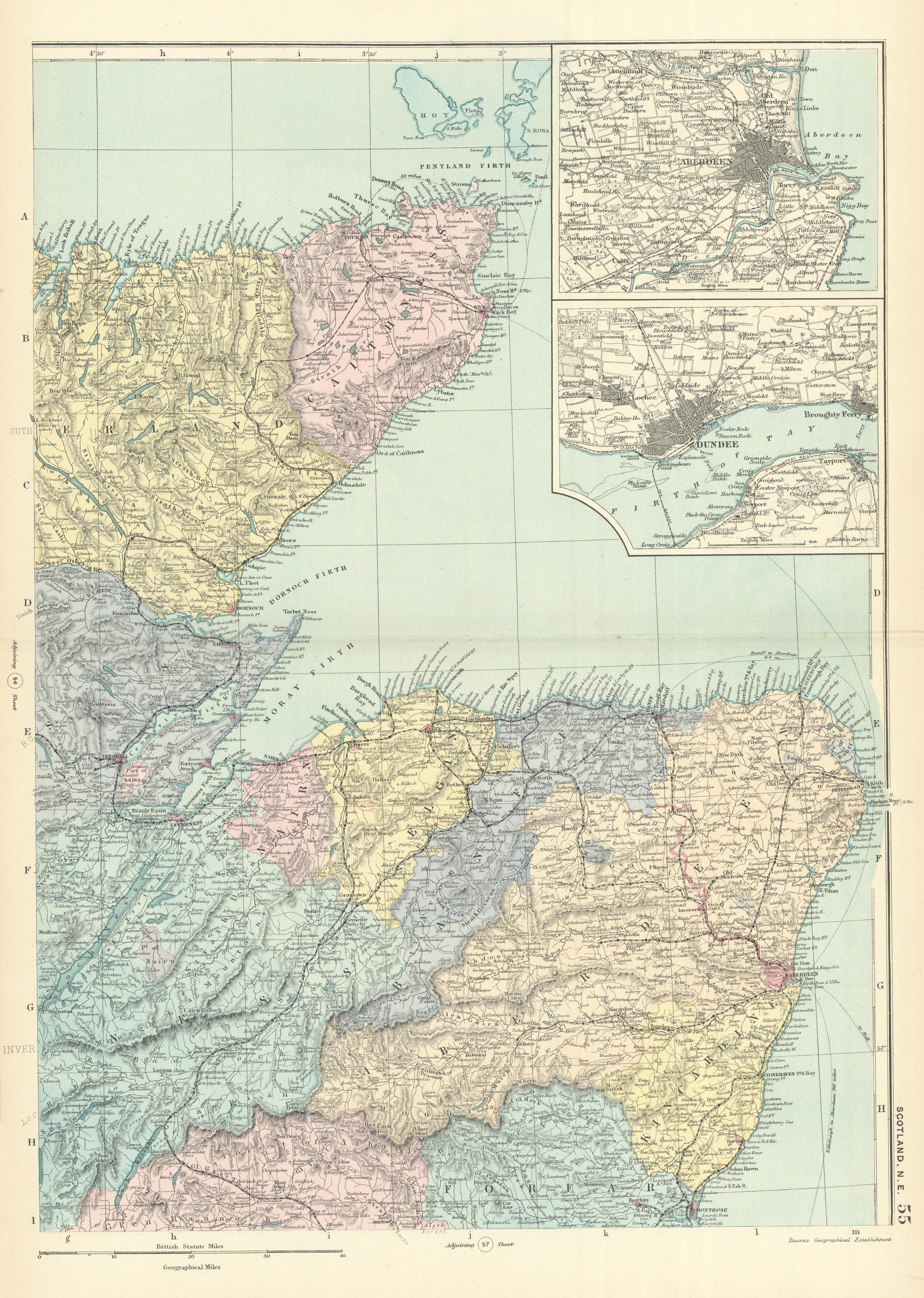 Associate Product SCOTLAND (North East) Highlands Aberdeen Inverness Banff GW BACON 1891 old map
