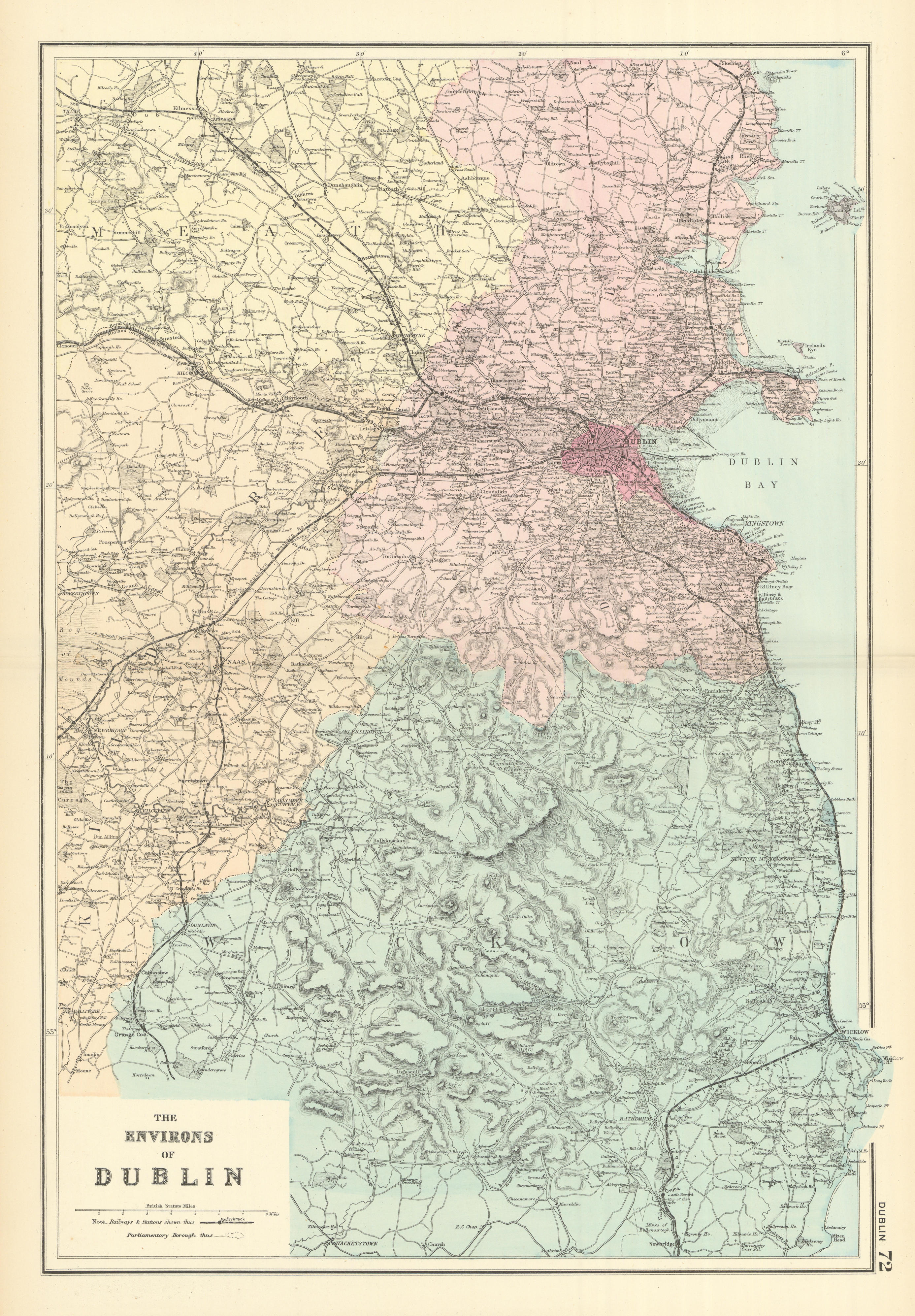 Associate Product DUBLIN & ENVIRONS Meath Kildare Wicklow IRELAND antique map by GW BACON 1891