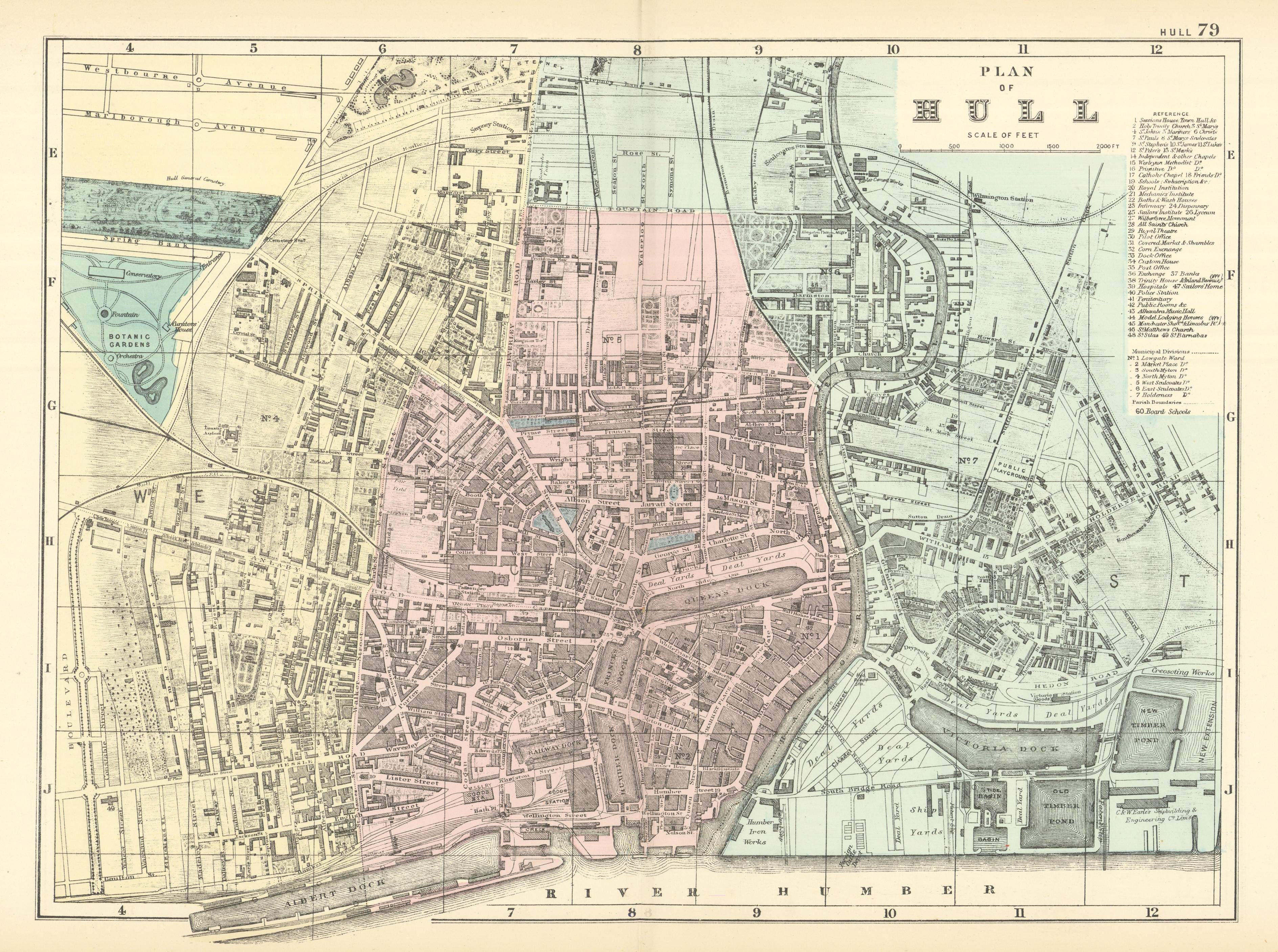 Associate Product HULL Kingston Upon Hull antique town city plan by GW BACON Yorkshire 1891 map