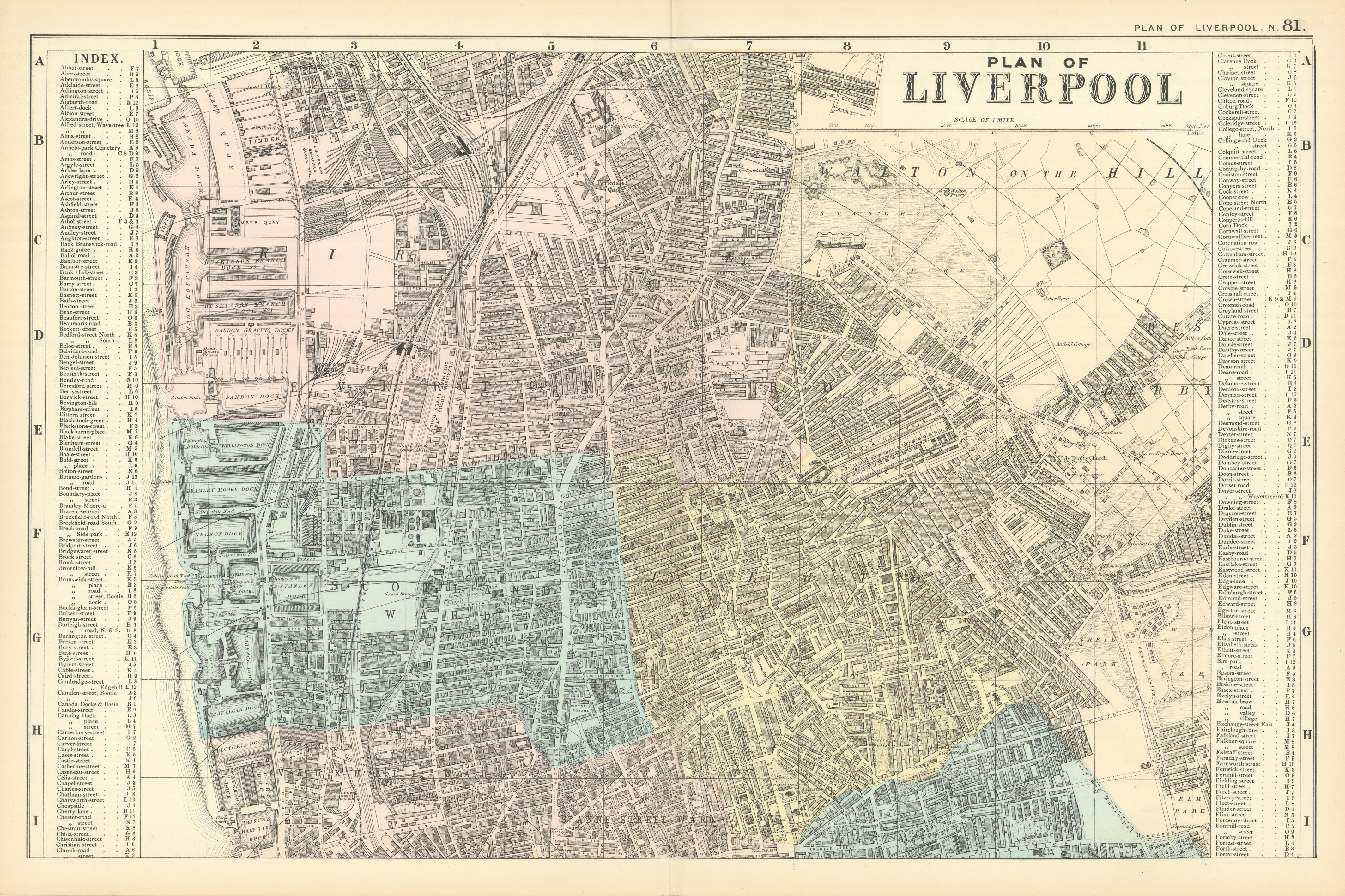 Associate Product LIVERPOOL NORTH Everton Anfield Kirkdale Vauxhall town city plan BACON 1891 map