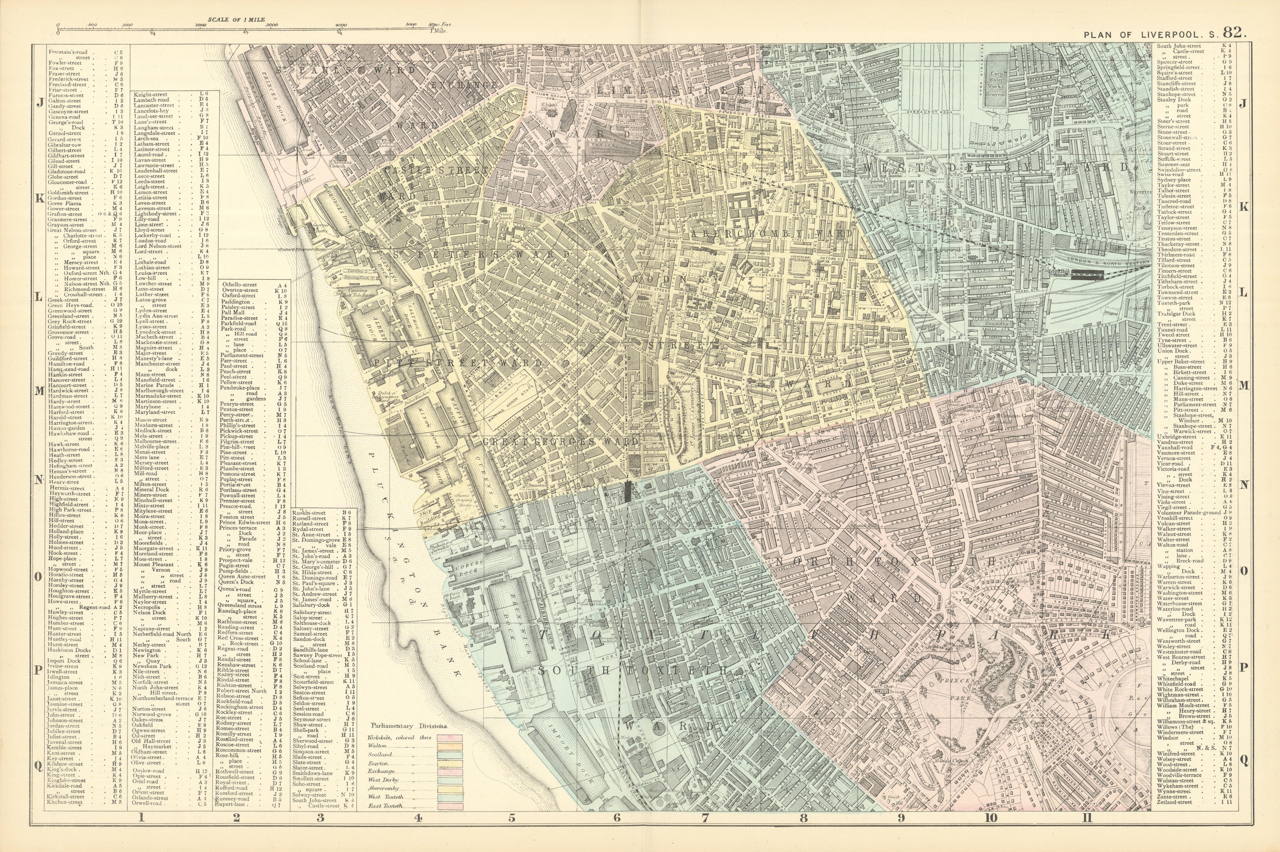 Associate Product LIVERPOOL SOUTH Toxteth Riverside antique city plan by GW BACON 1891 old map