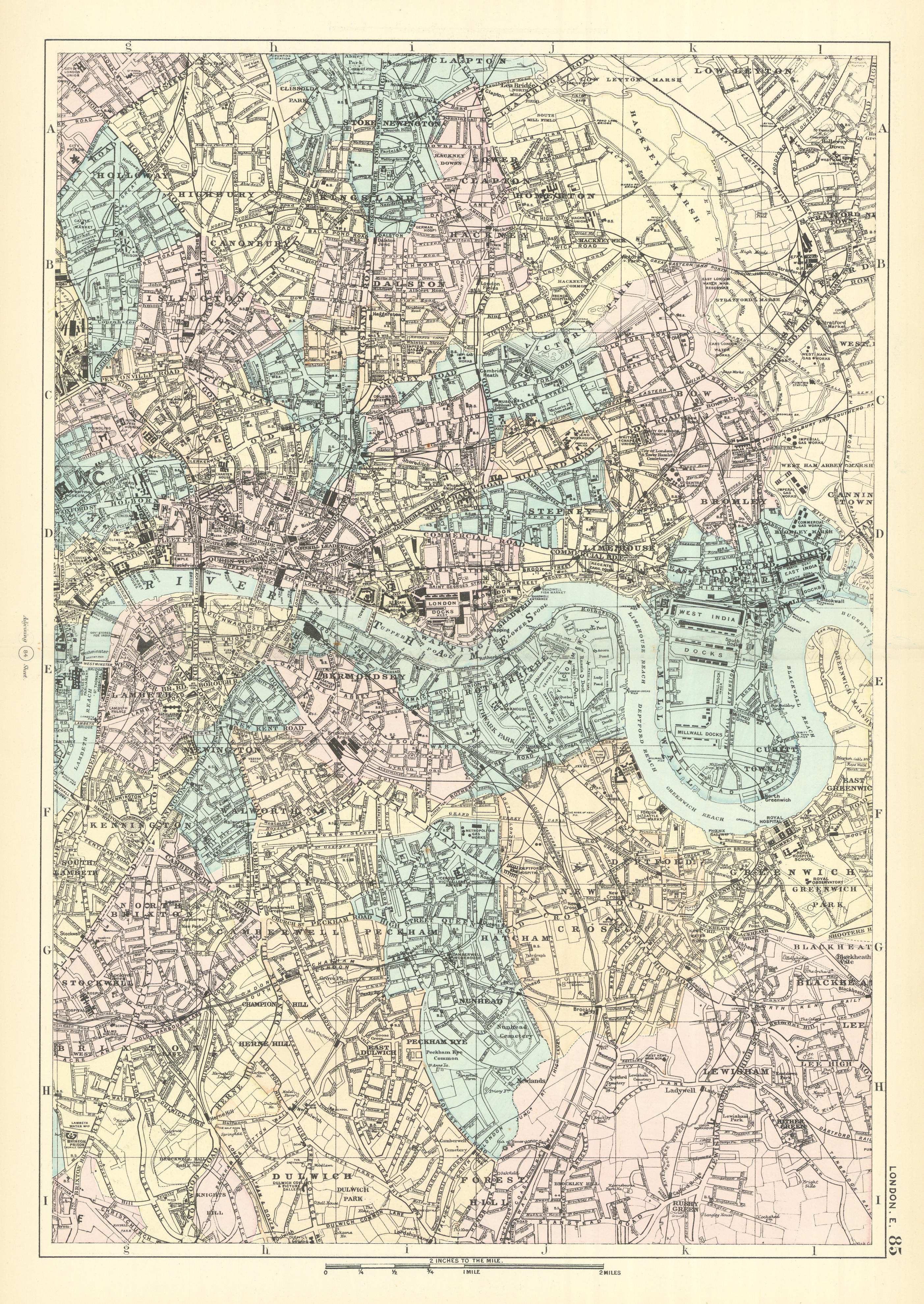 Associate Product EAST LONDON Tower Hamlets Southwark Lewisham Hackney City plan BACON 1891 map