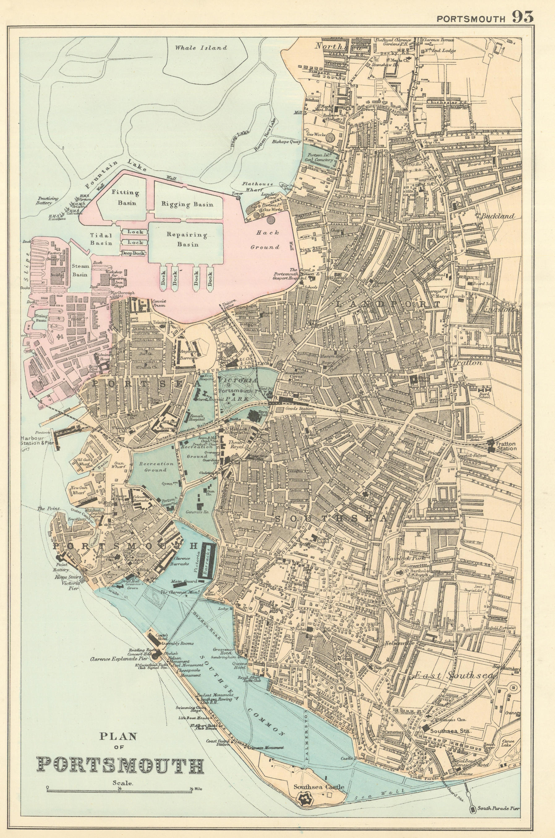 Associate Product PORTSMOUTH Portsea Southsea Landport town city plan GW BACON 1891 old map