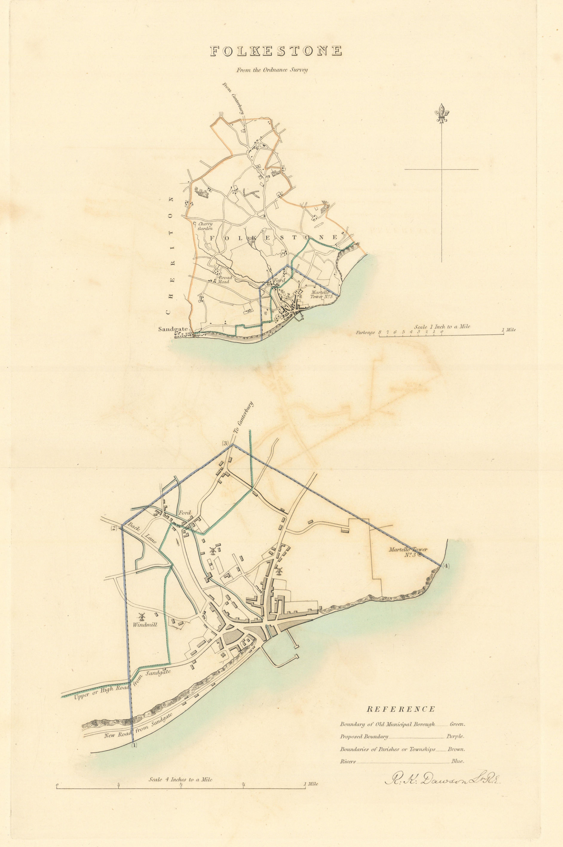 Associate Product FOLKESTONE borough/town/city plan. BOUNDARY COMMISSION. Kent. DAWSON 1837 map