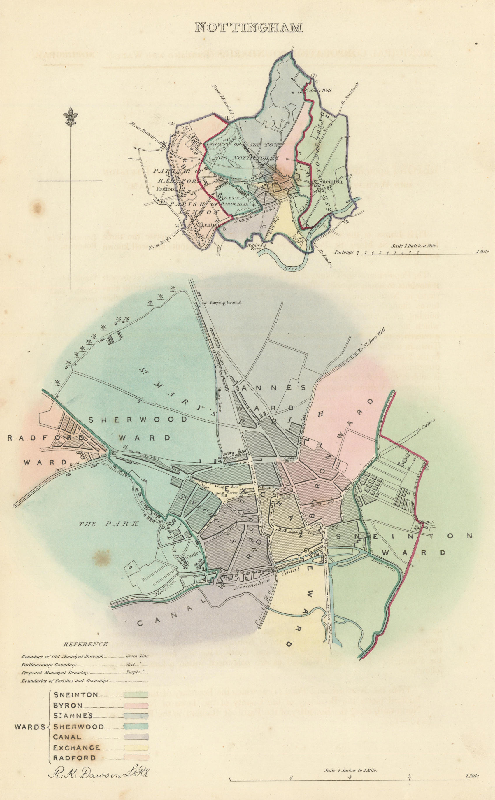 Associate Product NOTTINGHAM borough/town/city plan. BOUNDARY COMMISSION. DAWSON 1837 old map