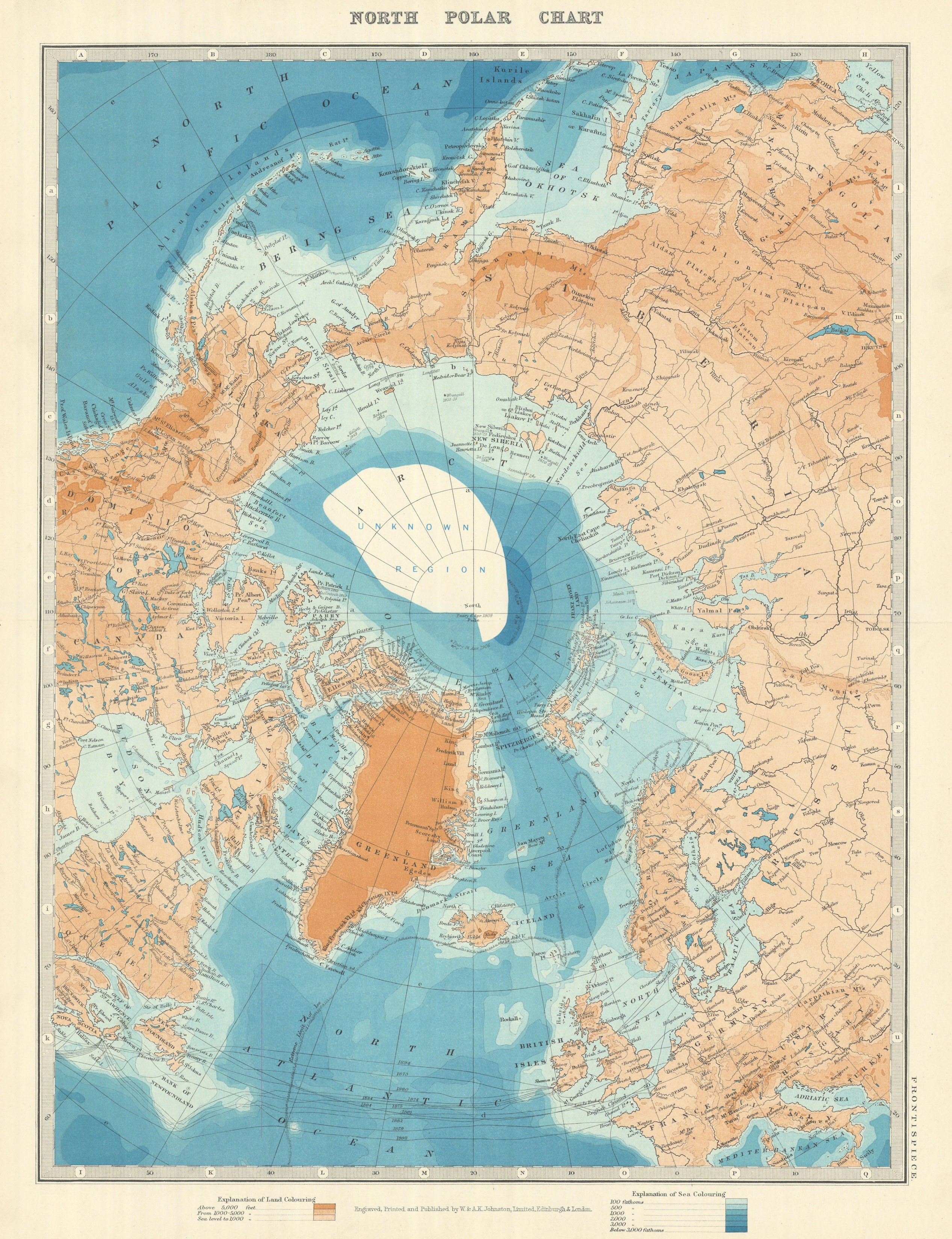 Associate Product ARCTIC. Show's Peary claim to have reached North Pole. JOHNSTON 1913 old map
