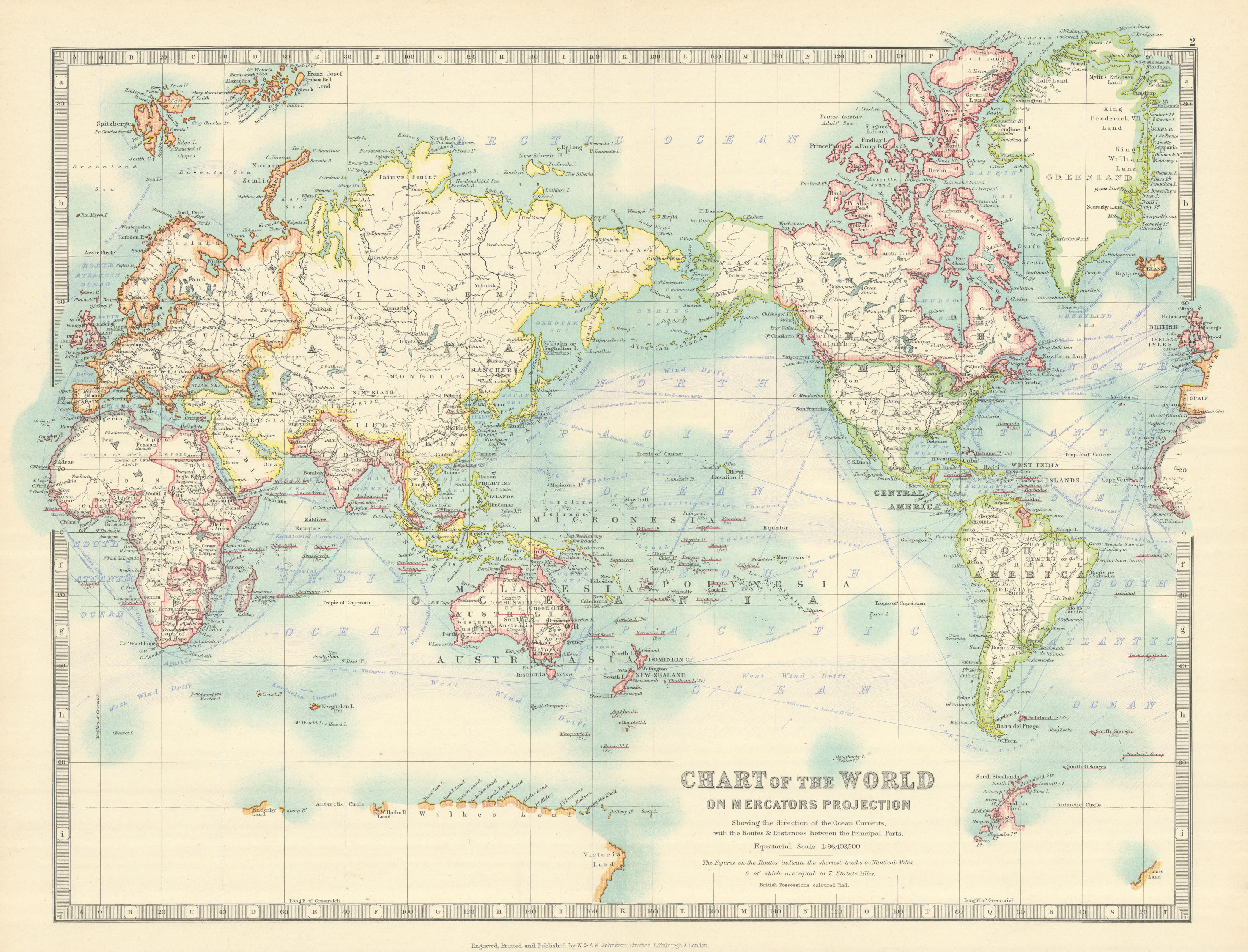 Associate Product WORLD ON MERCATOR'S PROJECTION unusually Pacific-centred. JOHNSTON 1913 map