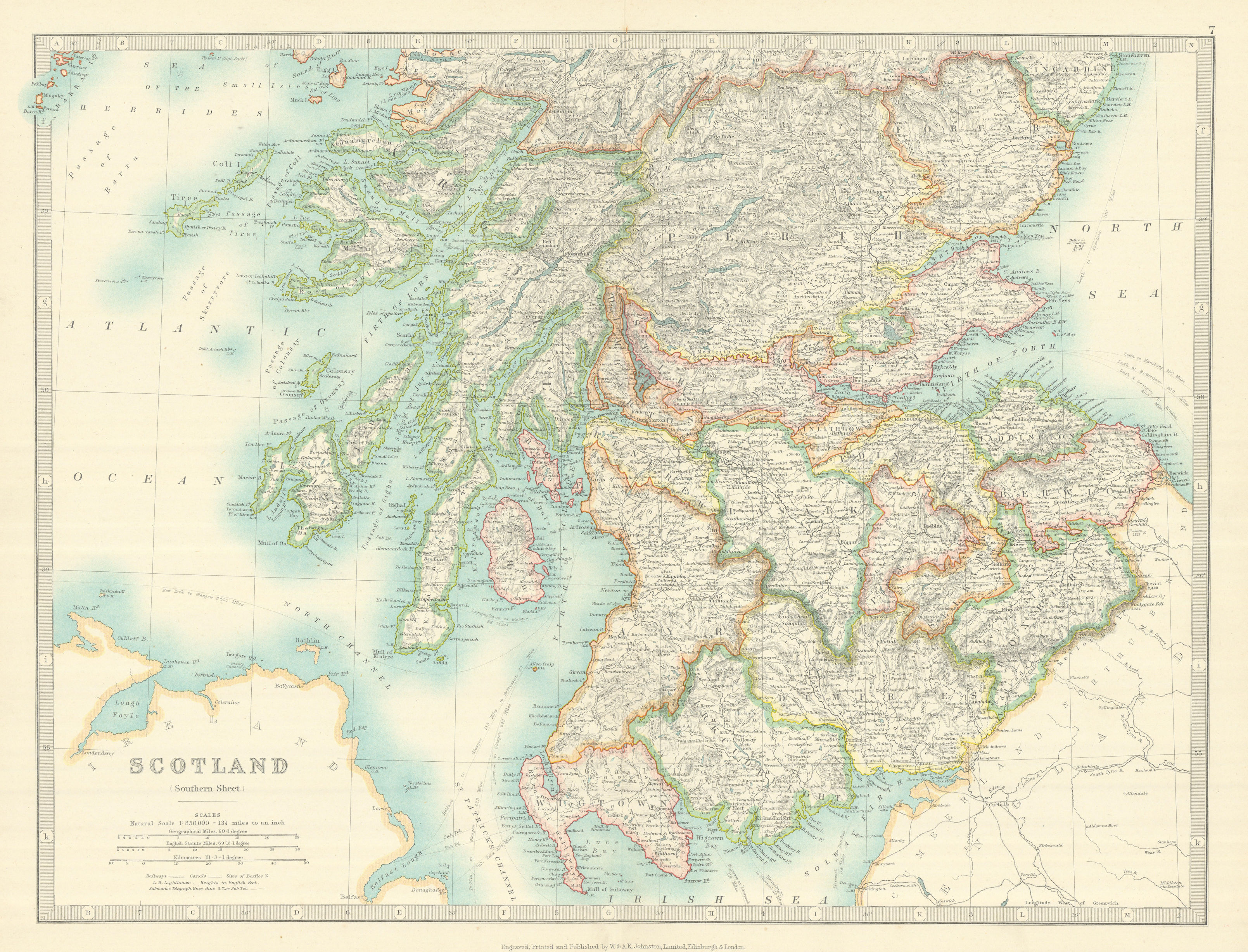 Associate Product SOUTHERN SCOTLAND showing battlefields and dates. JOHNSTON 1913 old map