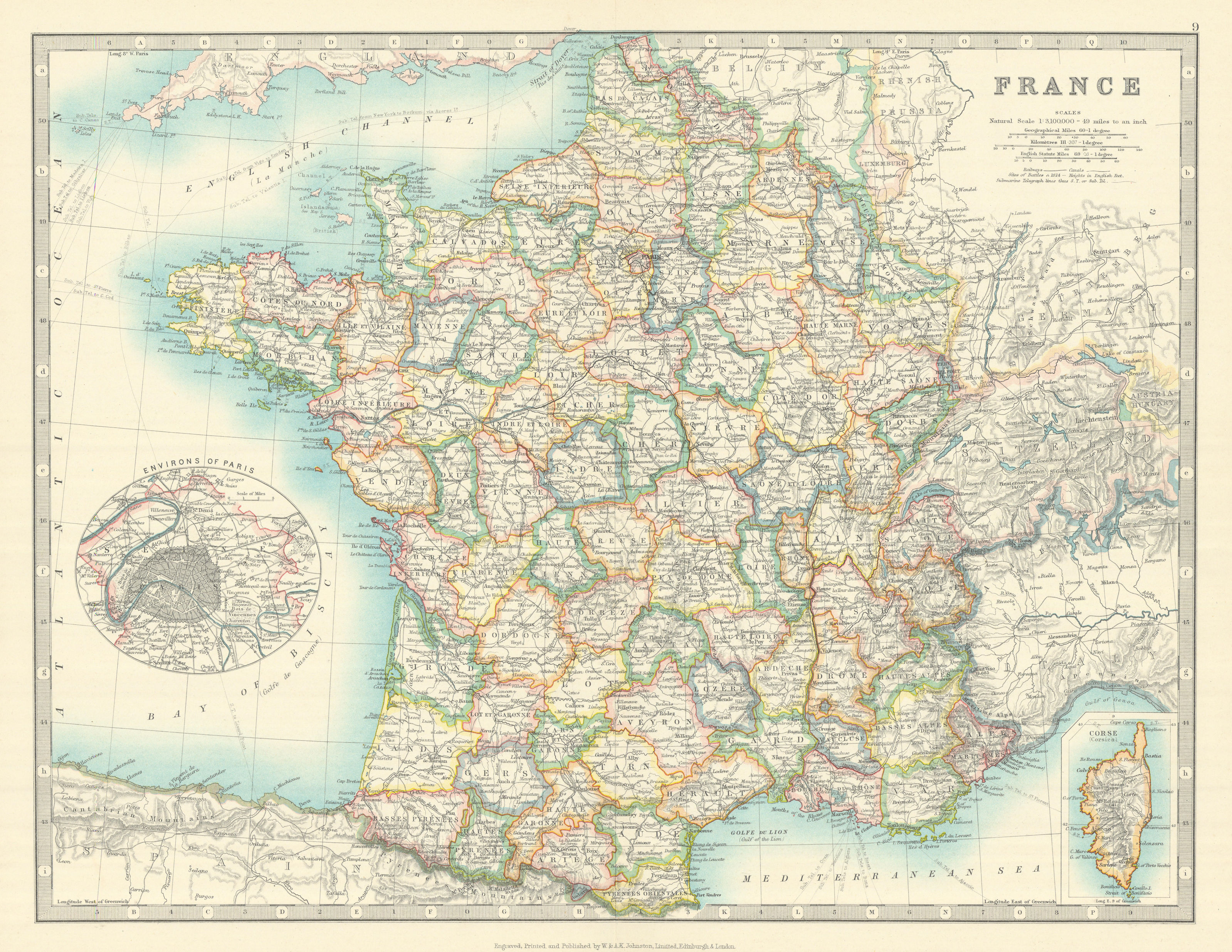 Associate Product FRANCE showing important battlefields and dates. JOHNSTON 1913 old antique map