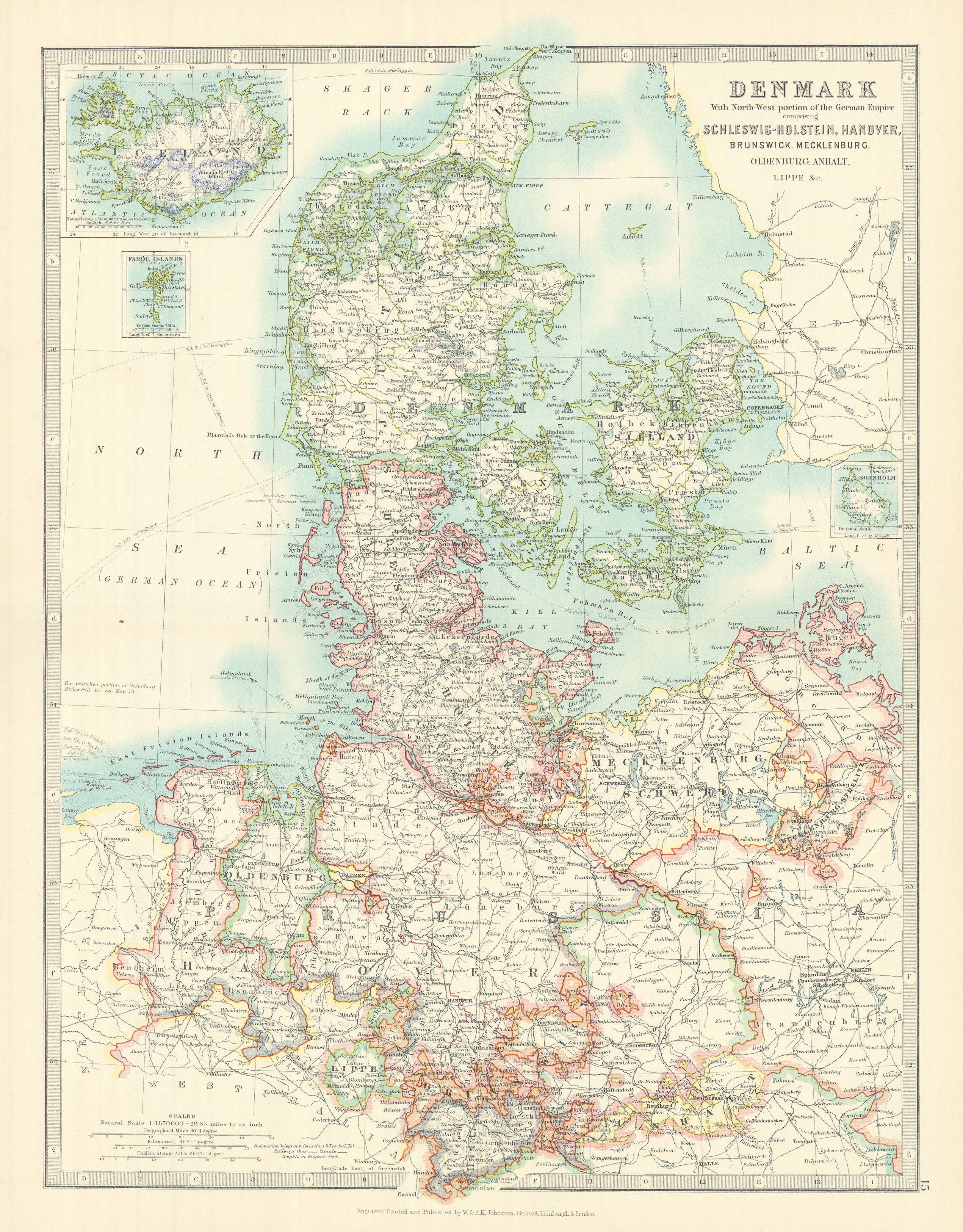 Associate Product DENMARK & NORTHERN GERMANY. Schleswig-Holstein Hanover. JOHNSTON 1913 old map