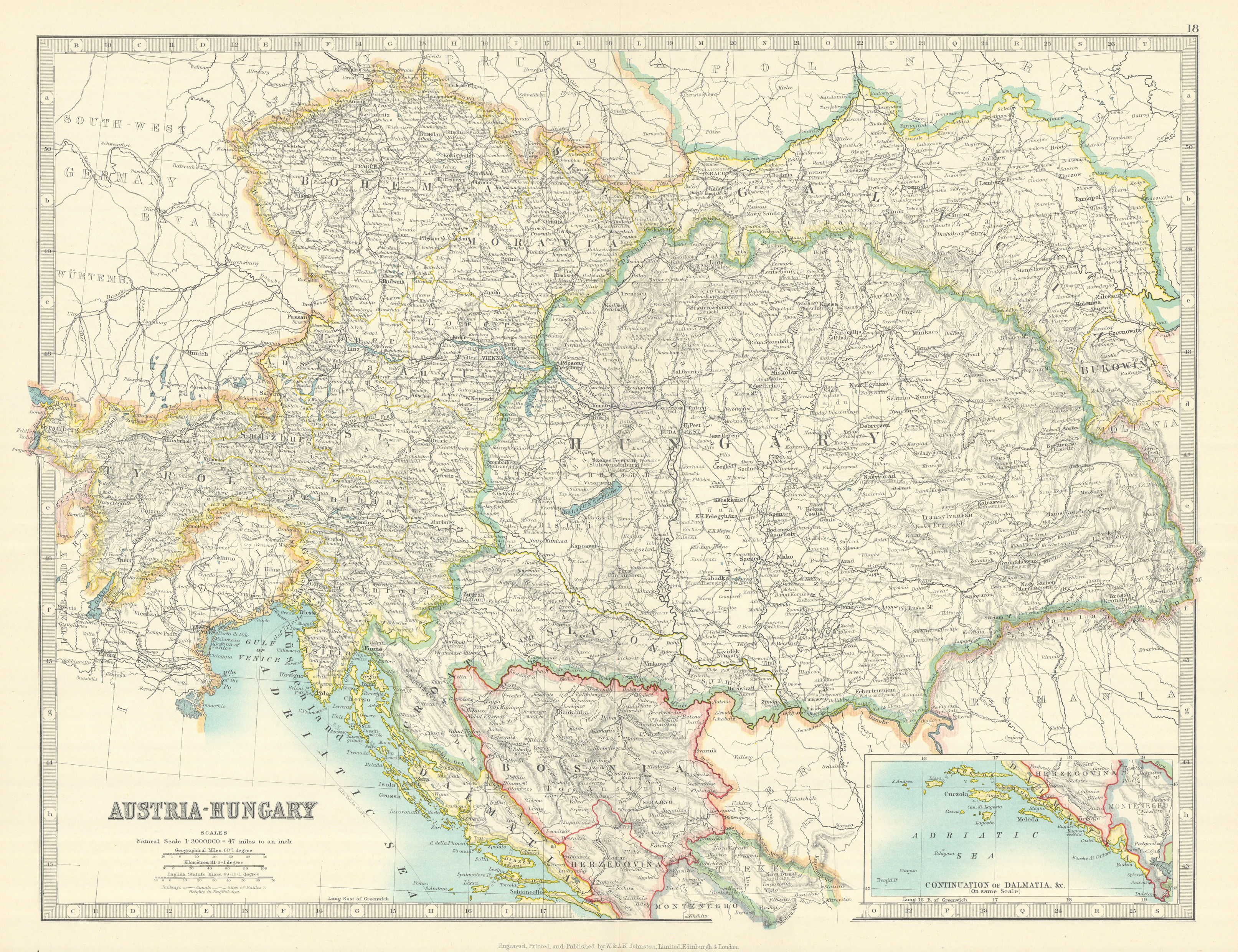 Associate Product AUSTRIA-HUNGARY. Dalmatian coast. Bosnia. Railways. JOHNSTON 1913 old map