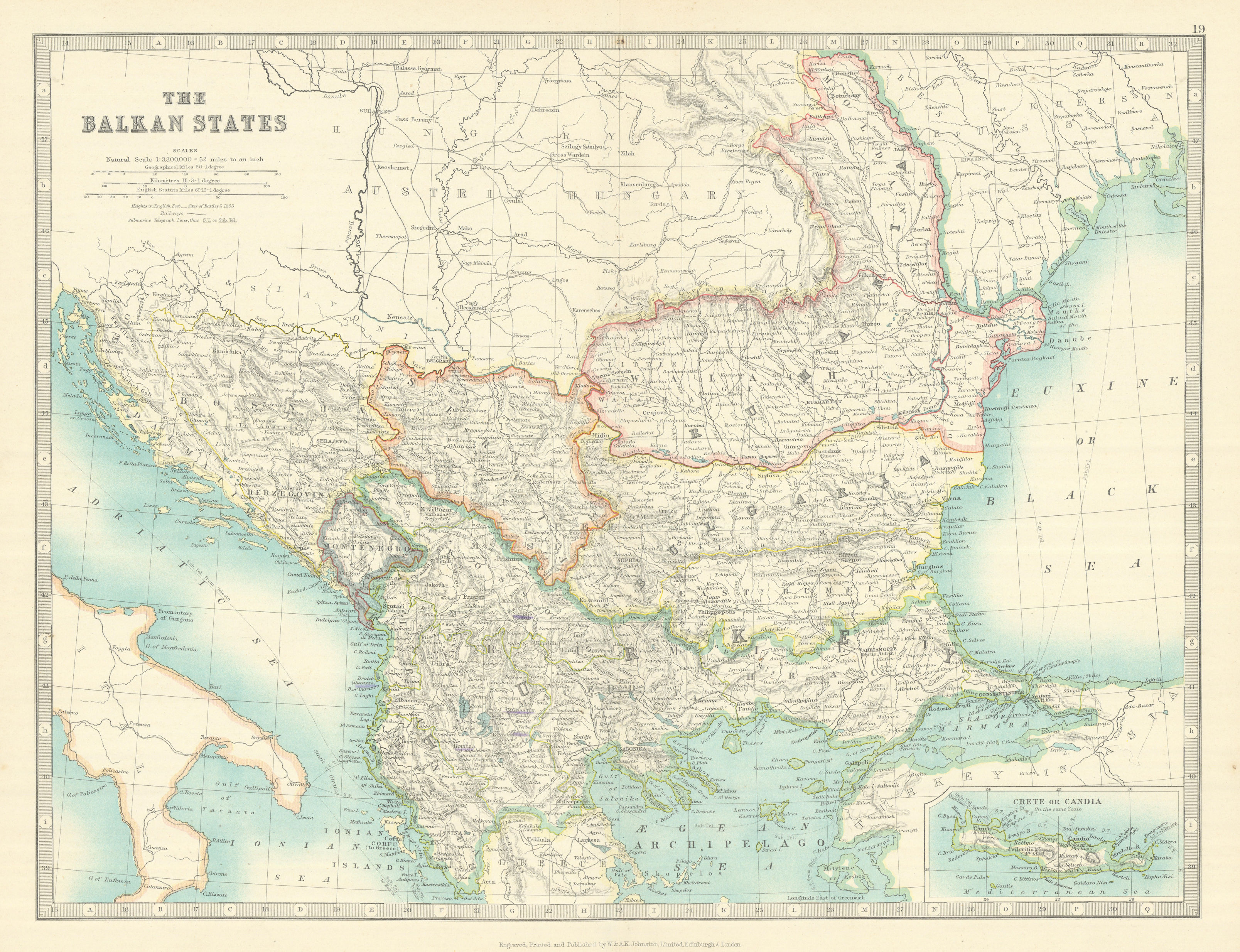 Associate Product BALKAN STATES. Eastern Roumelia. Turkish Crete. Bulgaria. JOHNSTON 1913 map