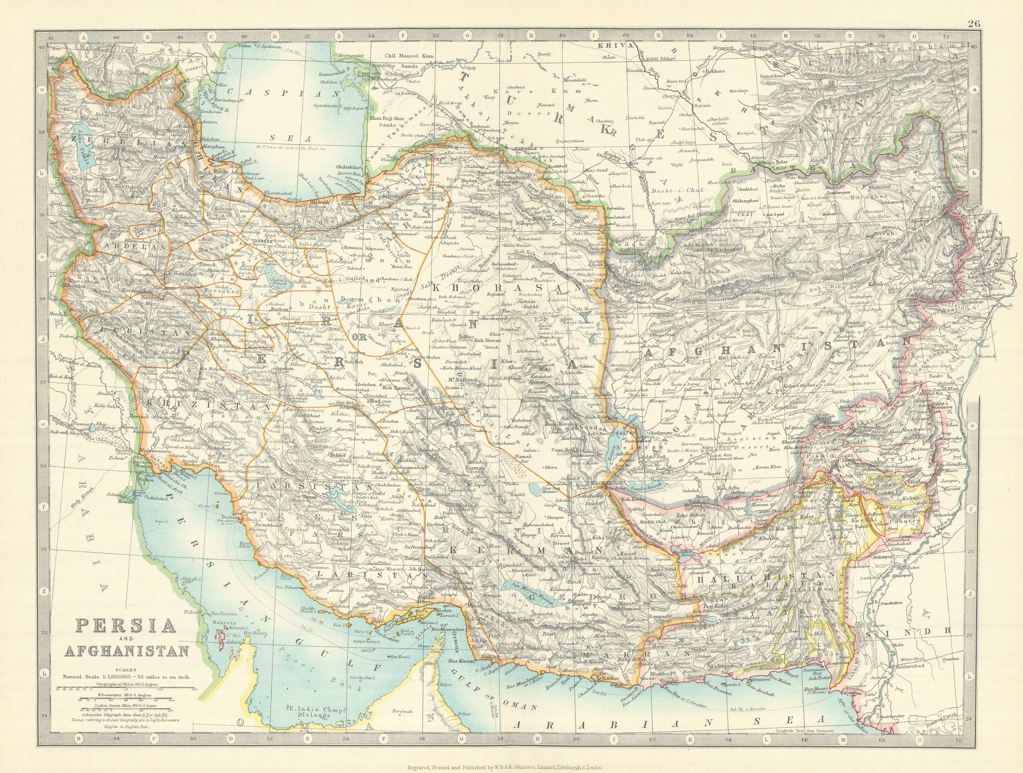 Associate Product PERSIA & AFGHANISTAN. South West Asia. Iran Baluchistan. JOHNSTON 1913 old map