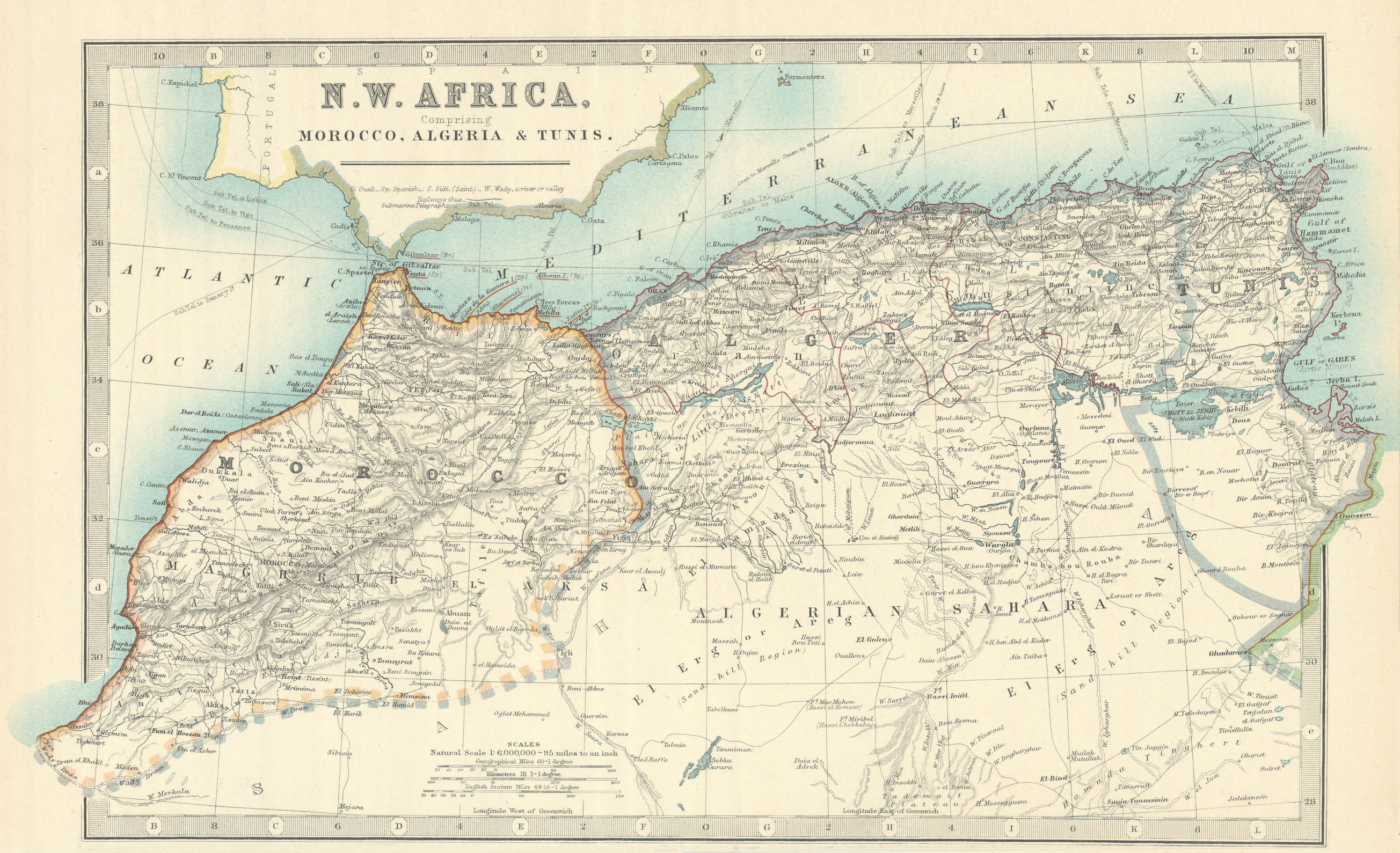Associate Product MAGHREB. North Africa Morocco Algeria & Tunisia. JOHNSTON 1913 old antique map