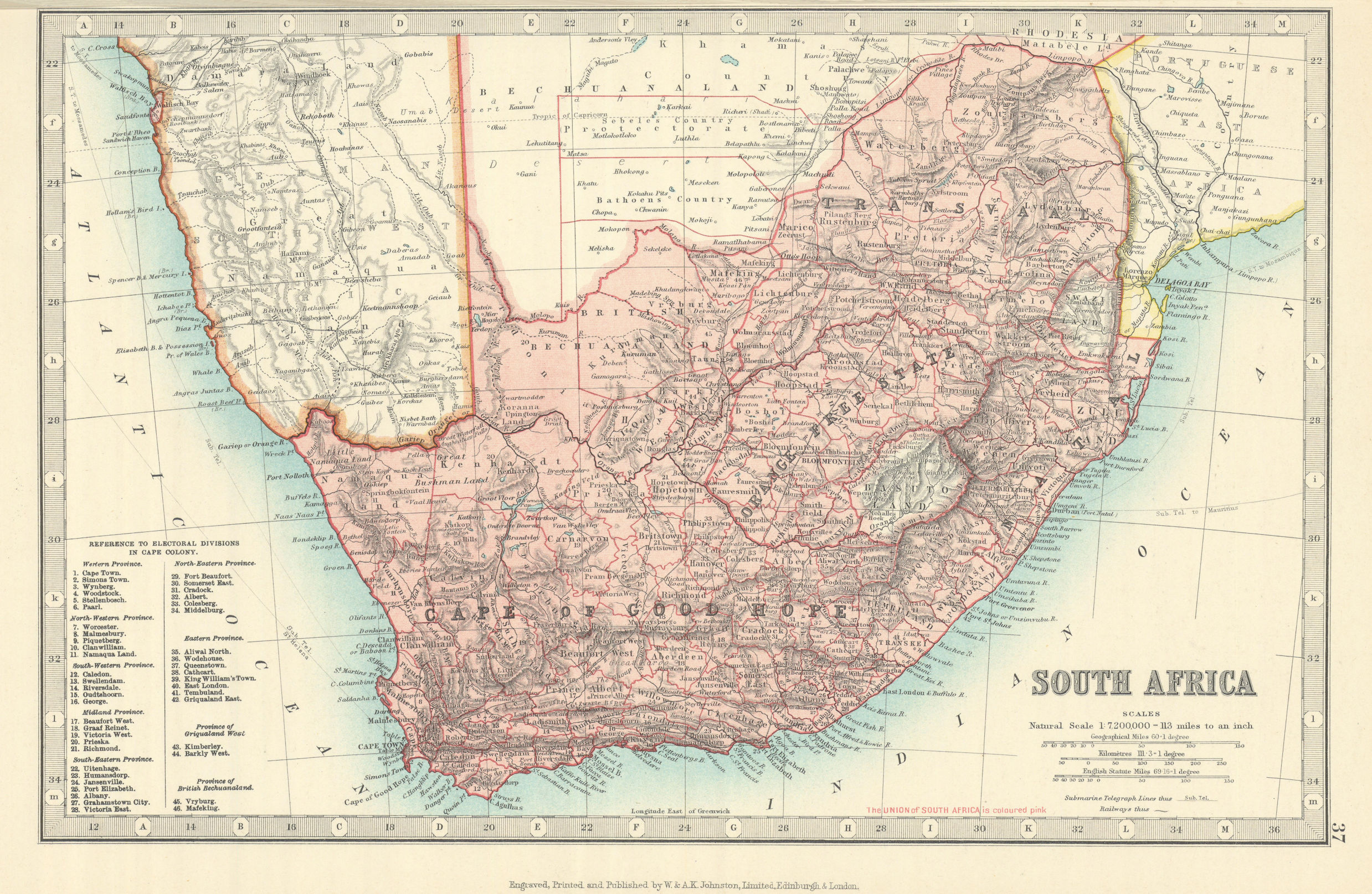 Associate Product SOUTH AFRICA. Cape of Good Hope. Orange Free State Transavaal. JOHNSTON 1913 map