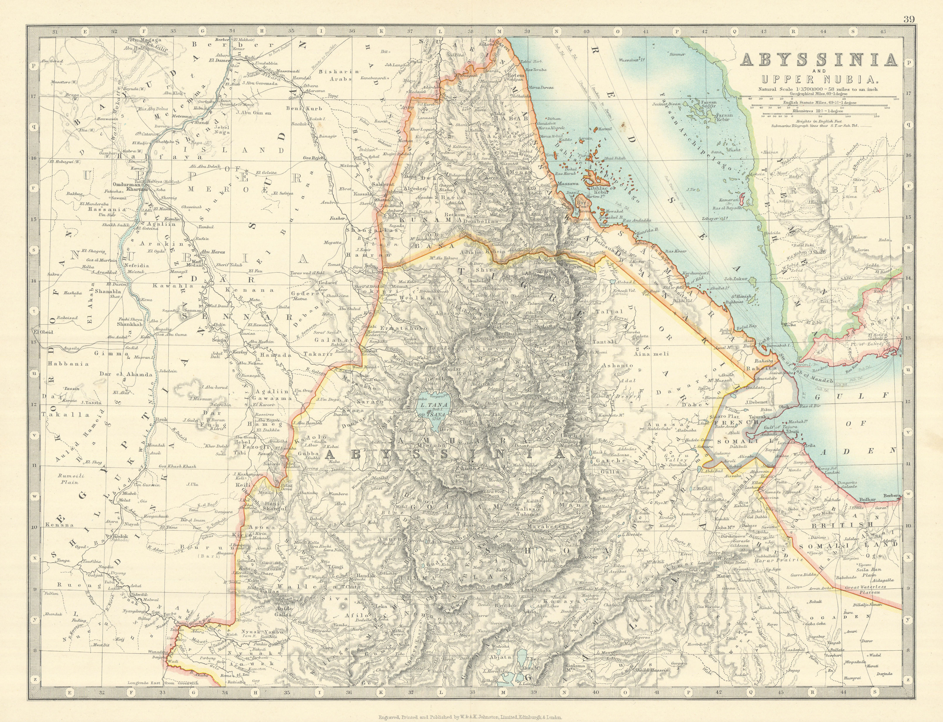 Associate Product ABYSSINIA & UPPER NUBIA. Ethiopia Erirtrea French Somaliland. JOHNSTON 1913 map