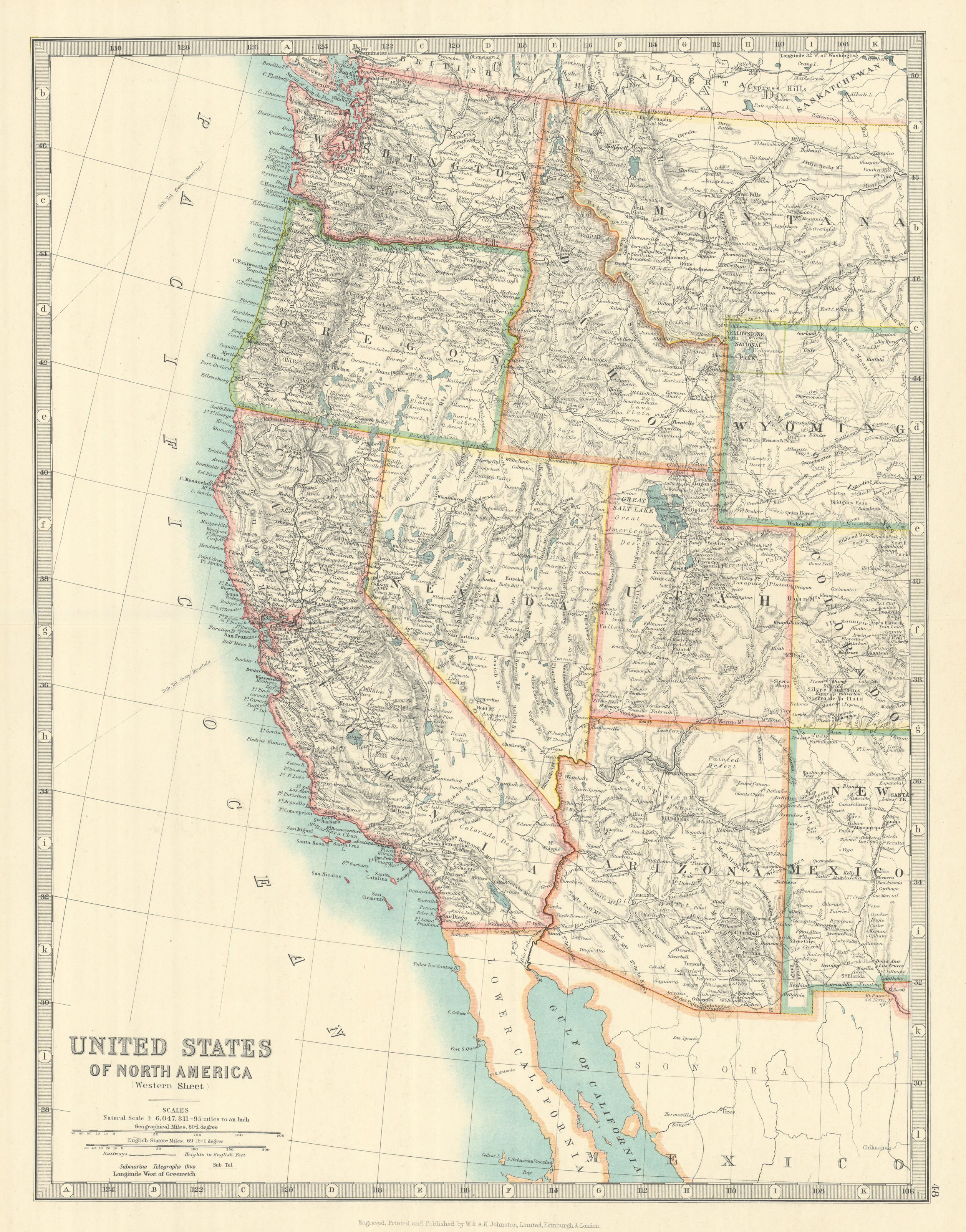 Associate Product UNITED STATES of AMERICA WESTERN SHEET. USA. Pacific States. JOHNSTON 1913 map