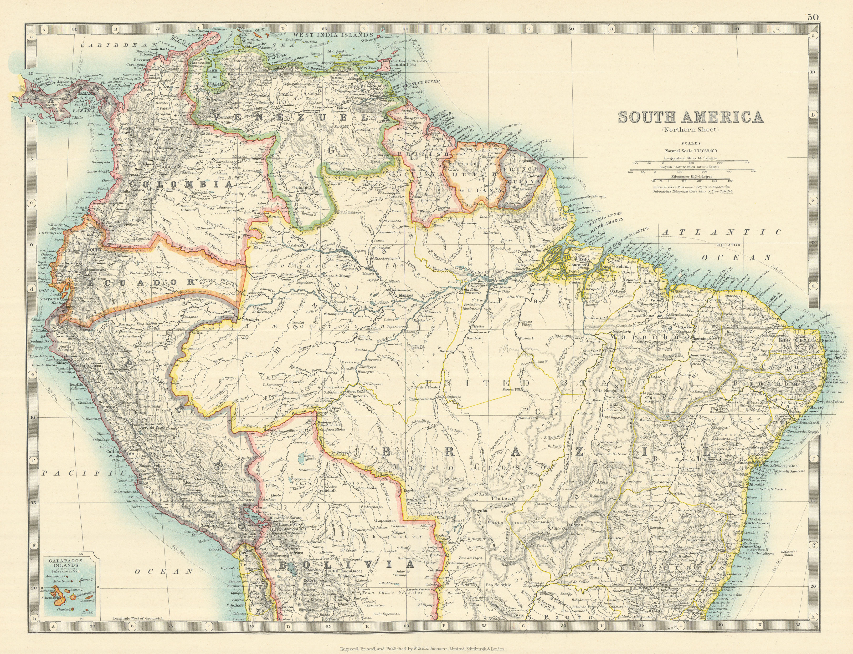 Associate Product SOUTH AMERICA NORTH. Peru/Ecuador borders as pre 1941 war. JOHNSTON 1913 map