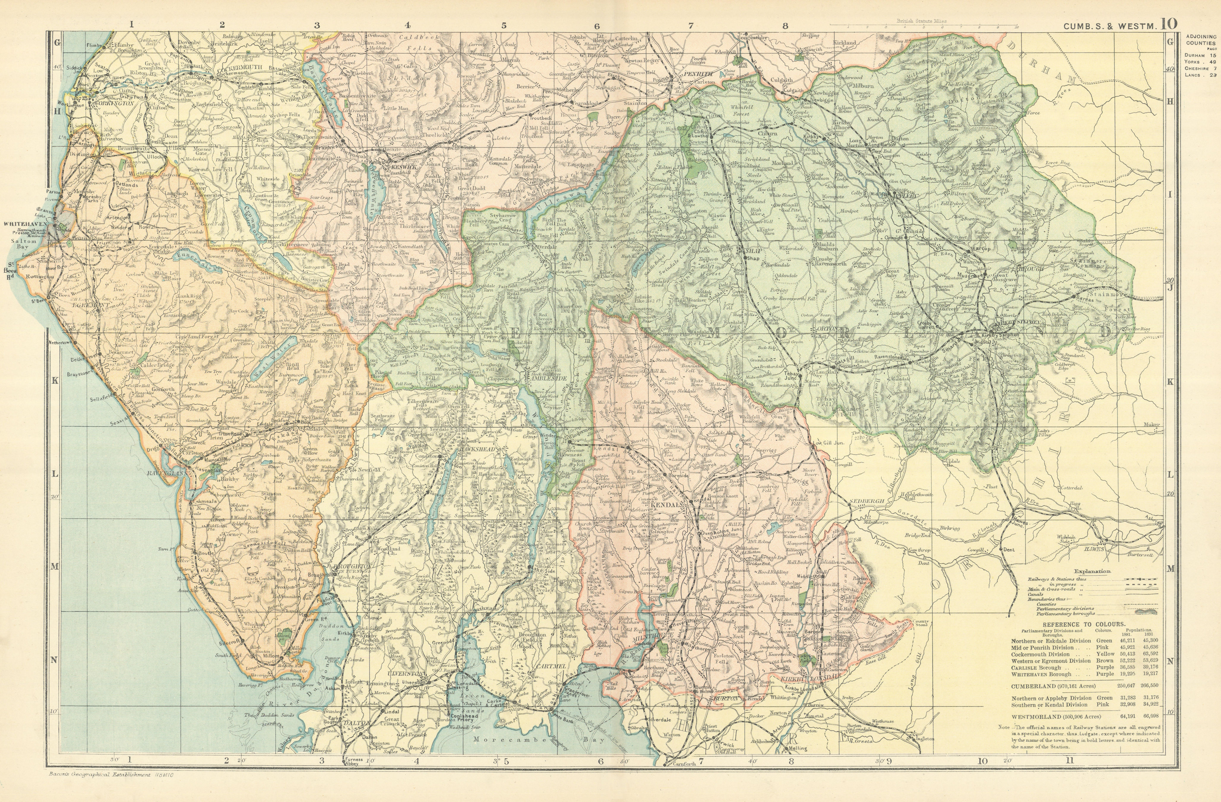 Associate Product LAKE DISTRICT Cumbria & Westmorland (South sheet) County map GW BACON 1898