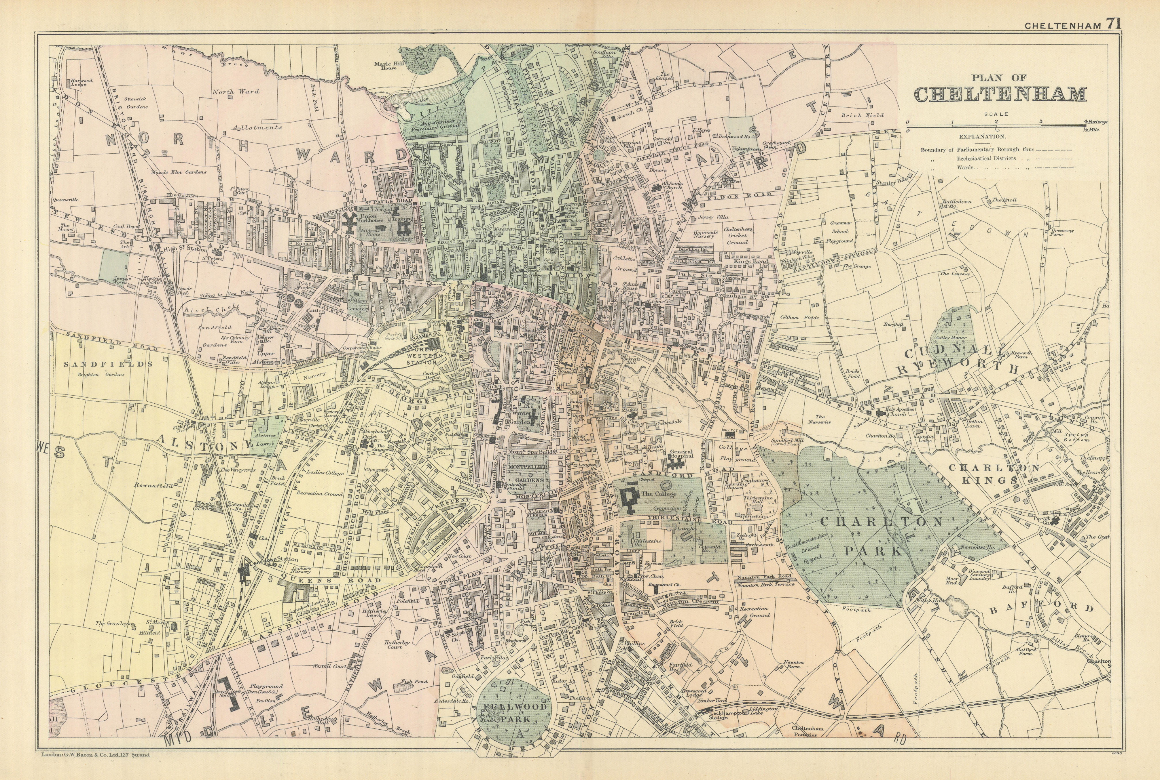 Associate Product CHELTENHAM Montpellier St. Pauls antique town city plan GW BACON 1898 old map